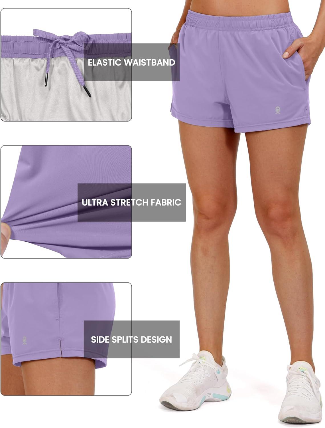 imageLittle Donkey Andy Womens Running ShortsQuick Dry Athletic Shorts Workout Sport Gym Shorts with PocketsUpgraded Light Purple