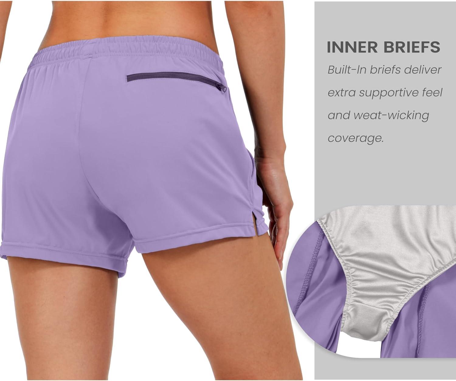 imageLittle Donkey Andy Womens Running ShortsQuick Dry Athletic Shorts Workout Sport Gym Shorts with PocketsUpgraded Light Purple