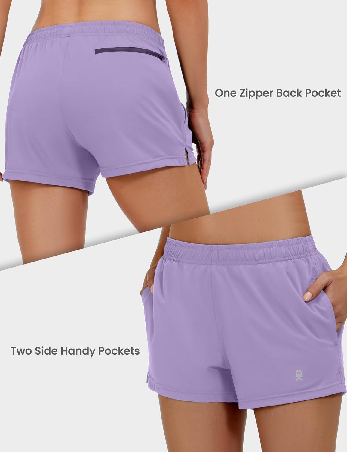 imageLittle Donkey Andy Womens Running ShortsQuick Dry Athletic Shorts Workout Sport Gym Shorts with PocketsUpgraded Light Purple