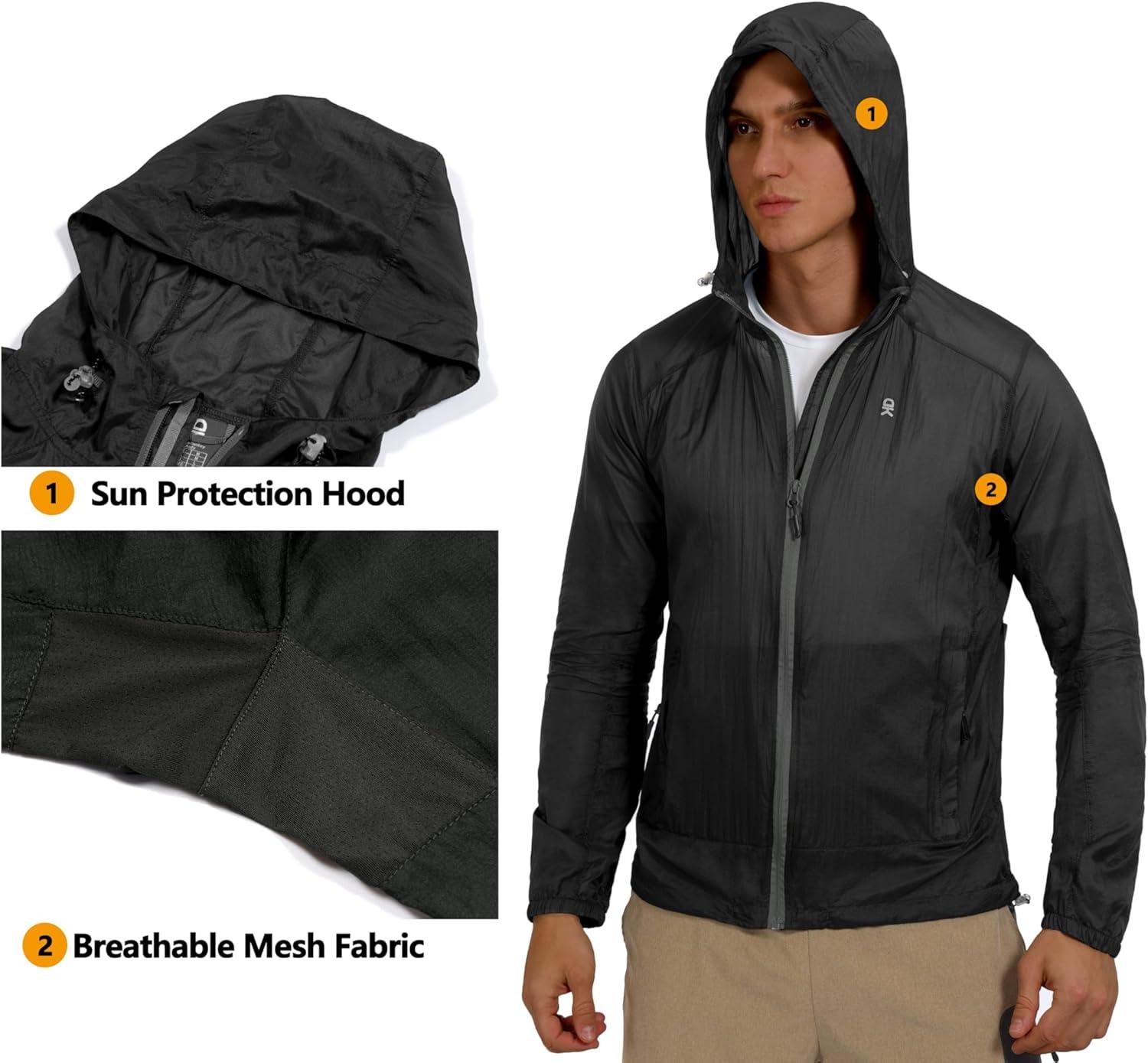 imageLittle Donkey Andy Mens UPF 50 Sun Protection Jacket Packable Lightweight Full Zip Hoodie for Running Travel OutdoorsUpgraded Black