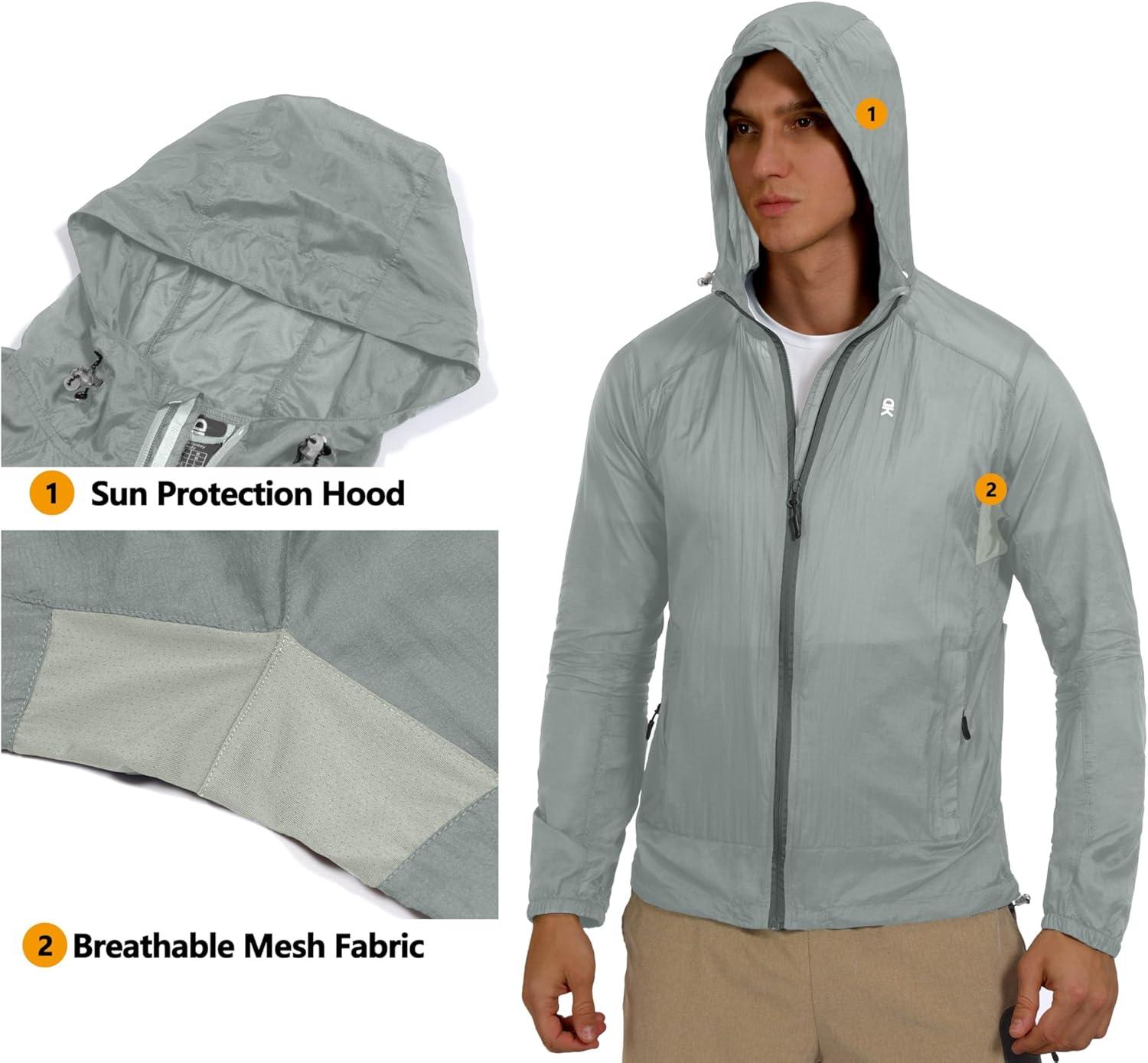 imageLittle Donkey Andy Mens UPF 50 Sun Protection Jacket Packable Lightweight Full Zip Hoodie for Running Travel OutdoorsUpgraded Gray