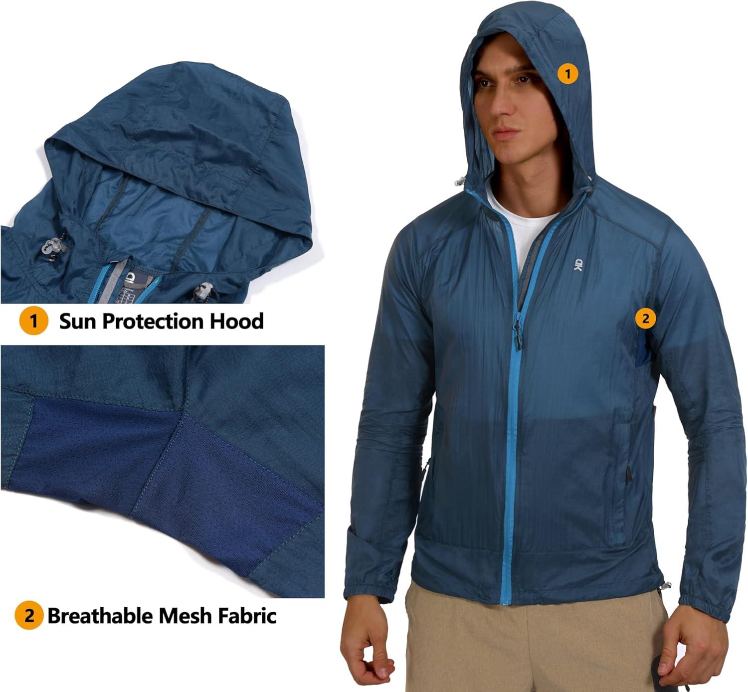 imageLittle Donkey Andy Mens UPF 50 Sun Protection Jacket Packable Lightweight Full Zip Hoodie for Running Travel OutdoorsUpgraded Navy Blue