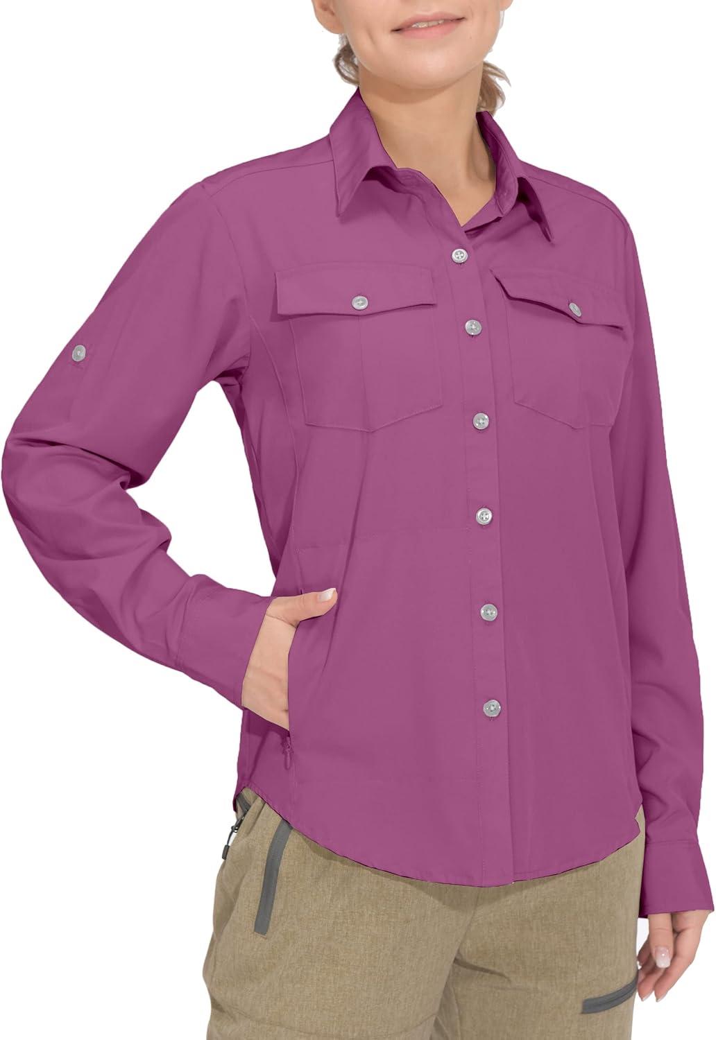 imageLittle Donkey Andy Womens Stretch Quick Dry UPF50 Long Sleeve Shirt for Hiking Travel CampingUpgraded Purple