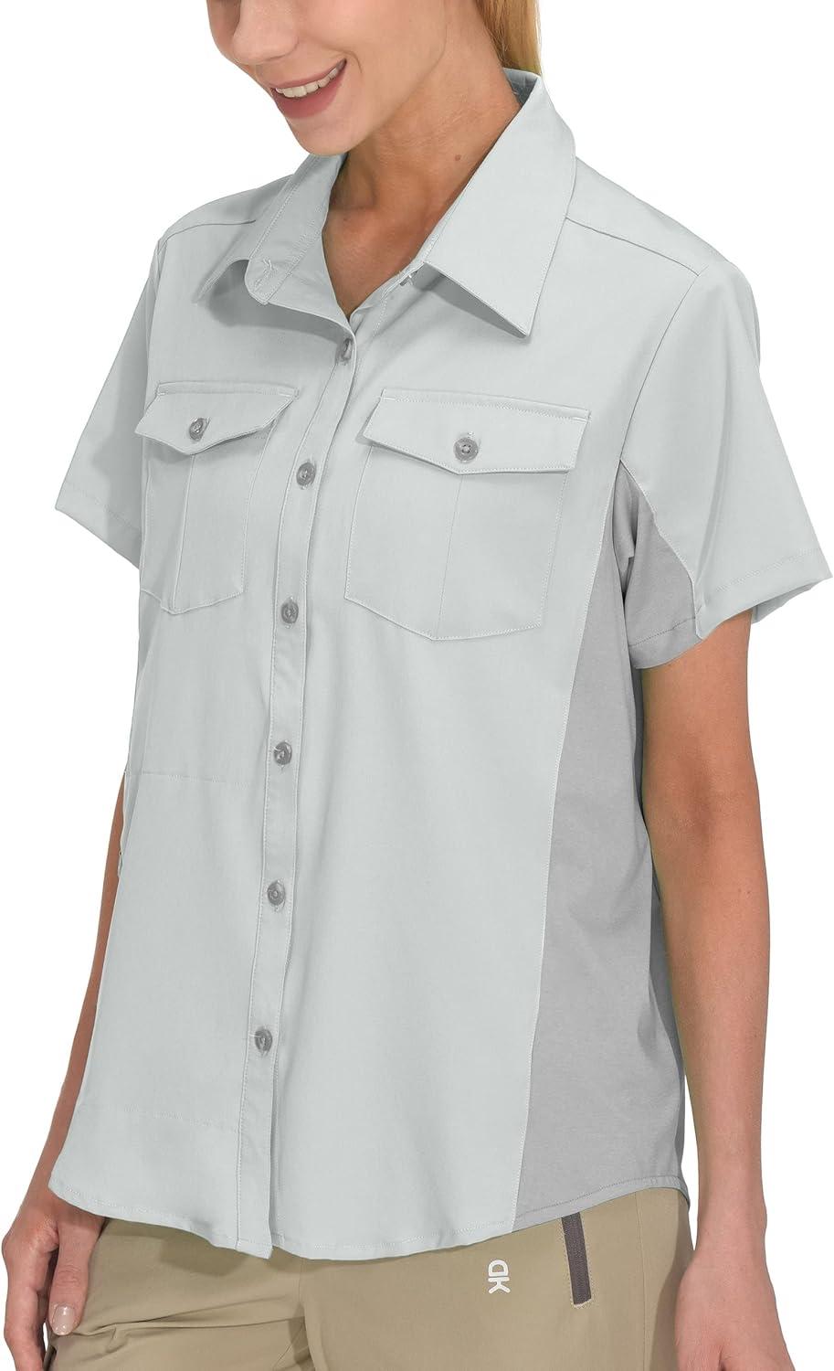 imageLittle Donkey Andy Womens Stretch Quick Dry UPF50 Short Sleeve Shirt for Hiking Travel CampingGlacier Gray