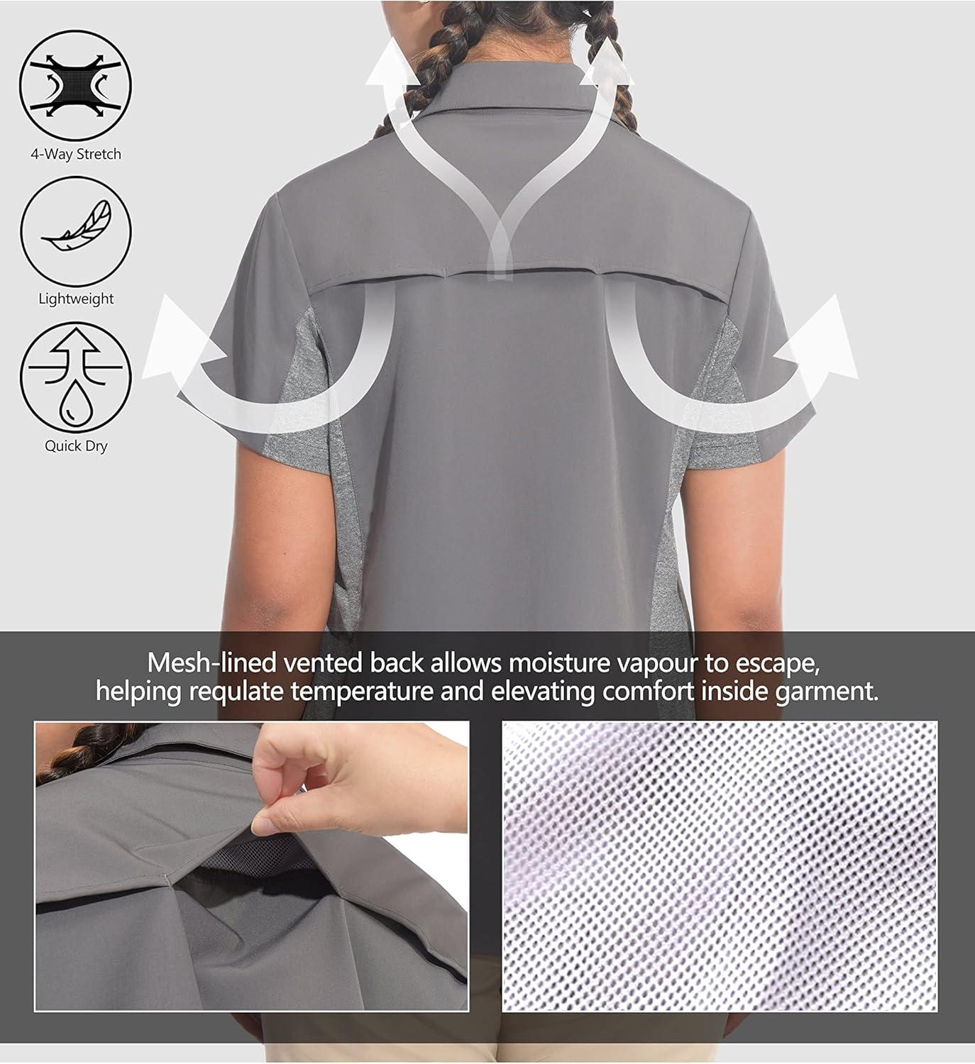 imageLittle Donkey Andy Womens Stretch Quick Dry UPF50 Short Sleeve Shirt for Hiking Travel CampingSteel Grey