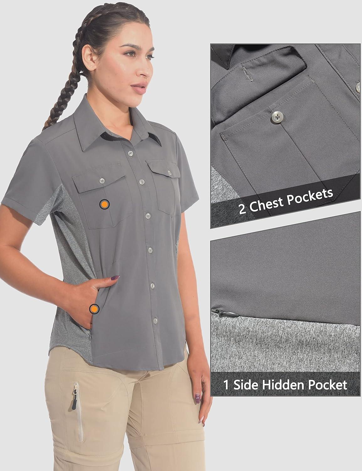 imageLittle Donkey Andy Womens Stretch Quick Dry UPF50 Short Sleeve Shirt for Hiking Travel CampingSteel Grey
