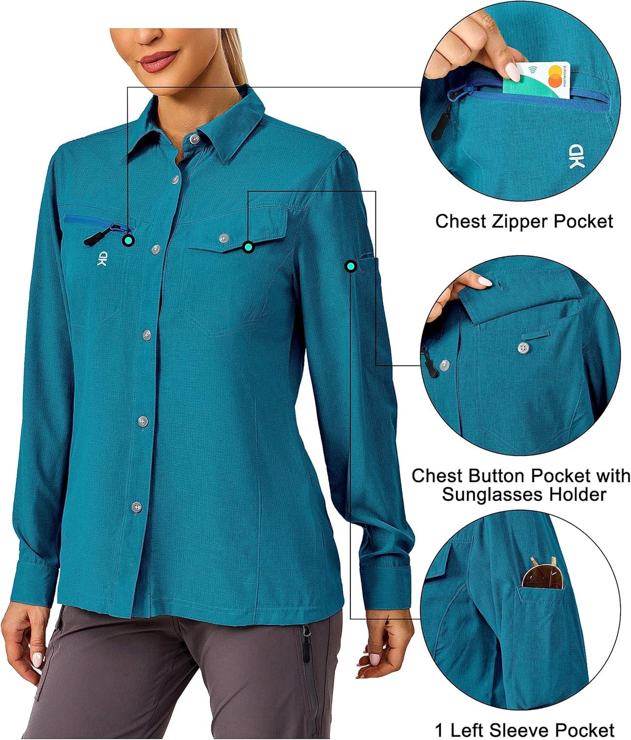 imageLittle Donkey Andy Womens UPF 50 UV Protection Breathable Long Sleeve Hiking Shirt Fishing Travel Shits AirHoles TechBlue Moon