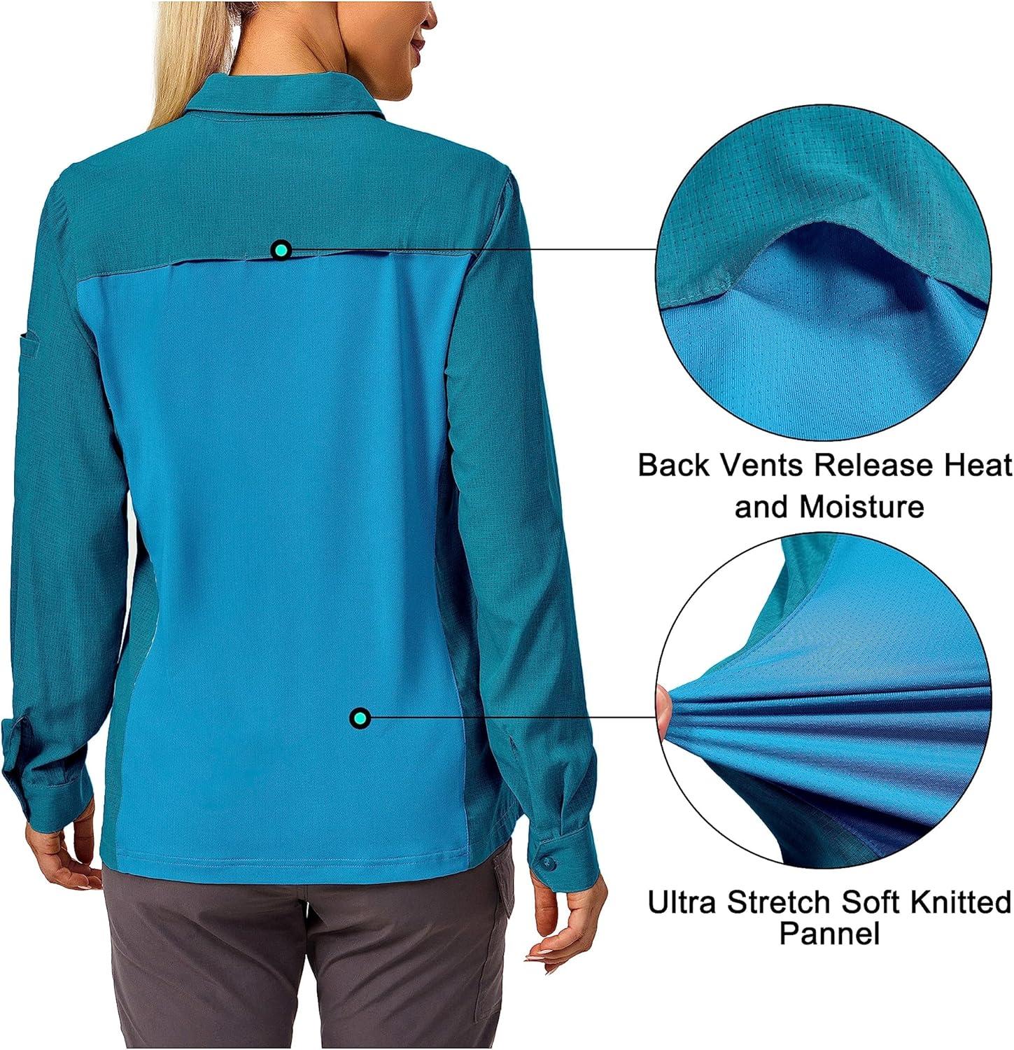 imageLittle Donkey Andy Womens UPF 50 UV Protection Breathable Long Sleeve Hiking Shirt Fishing Travel Shits AirHoles TechBlue Moon