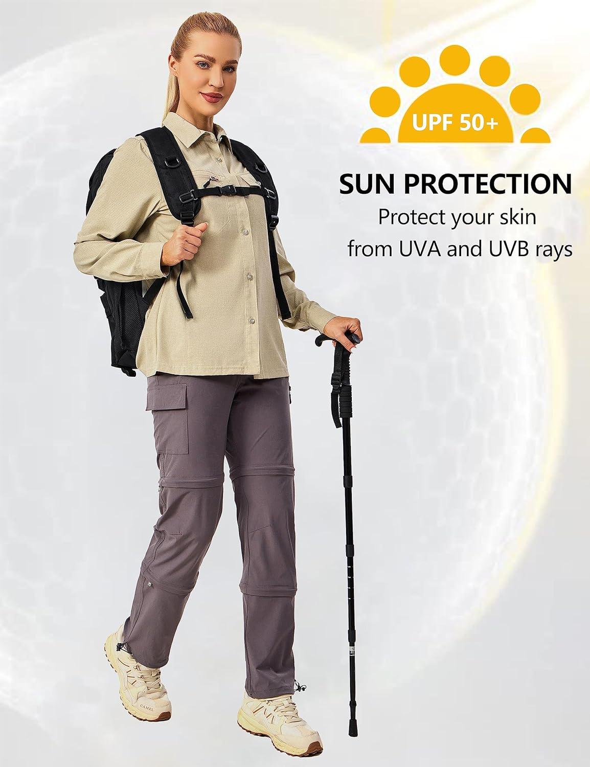 imageLittle Donkey Andy Womens UPF 50 UV Protection Breathable Long Sleeve Hiking Shirt Fishing Travel Shits AirHoles TechLight Khaki