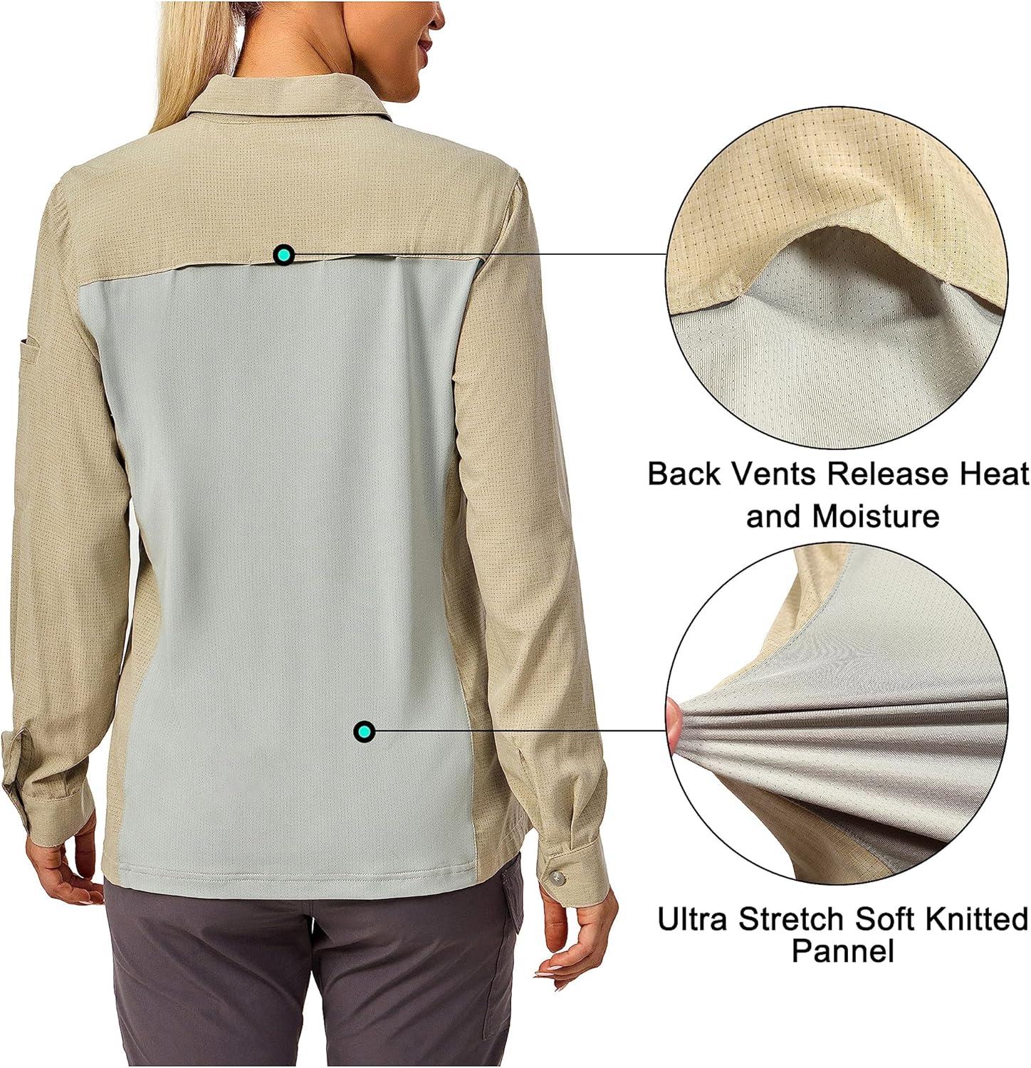 imageLittle Donkey Andy Womens UPF 50 UV Protection Breathable Long Sleeve Hiking Shirt Fishing Travel Shits AirHoles TechLight Khaki