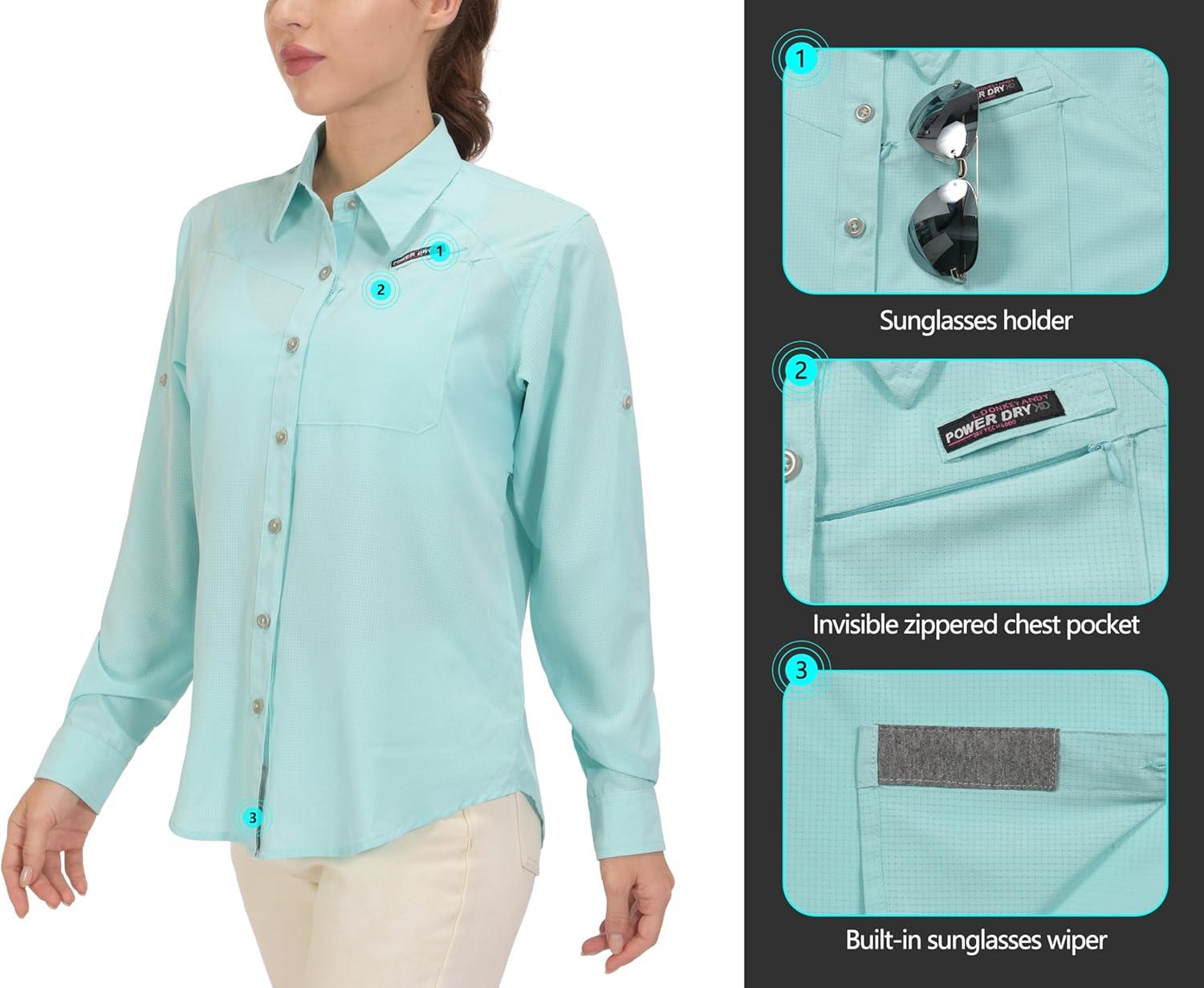 imageLittle Donkey Andy Womens UPF 50 UV Protection Shirt Breathable Long Sleeve Fishing Hiking Shirts Quick DryA Blue Tint