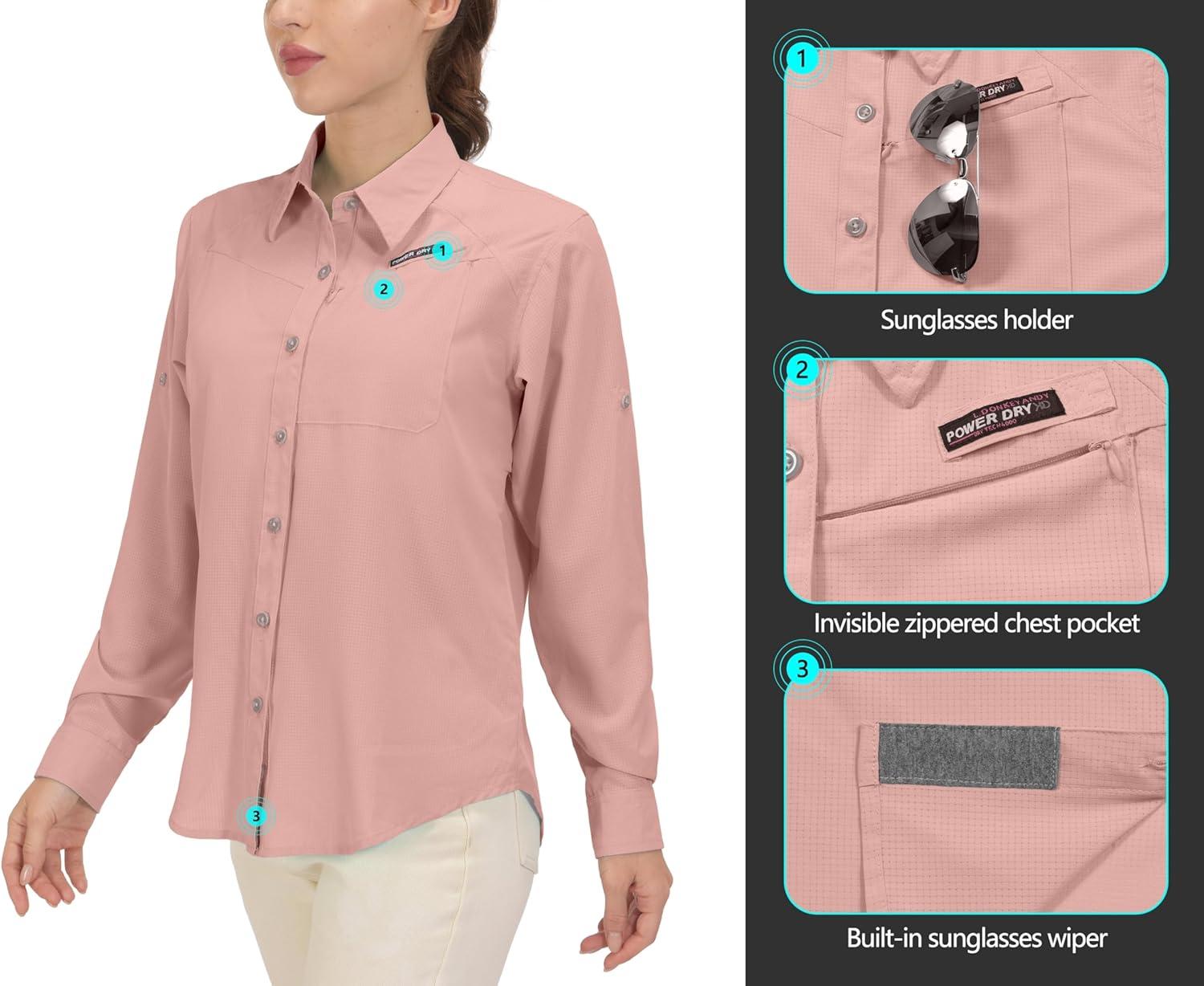 imageLittle Donkey Andy Womens UPF 50 UV Protection Shirt Breathable Long Sleeve Fishing Hiking Shirts Quick DryA Coral