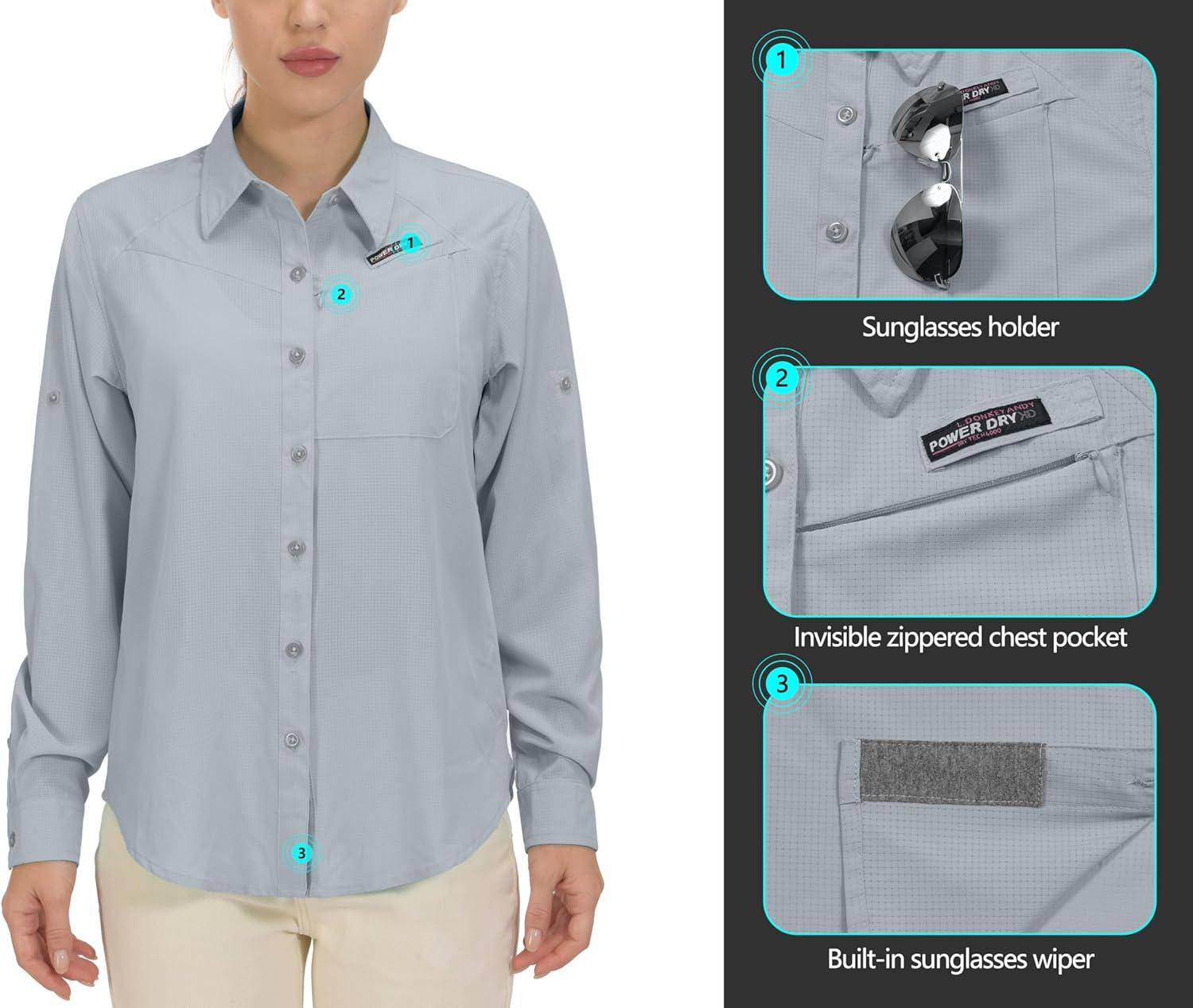 imageLittle Donkey Andy Womens UPF 50 UV Protection Shirt Breathable Long Sleeve Fishing Hiking Shirts Quick DryA Gray