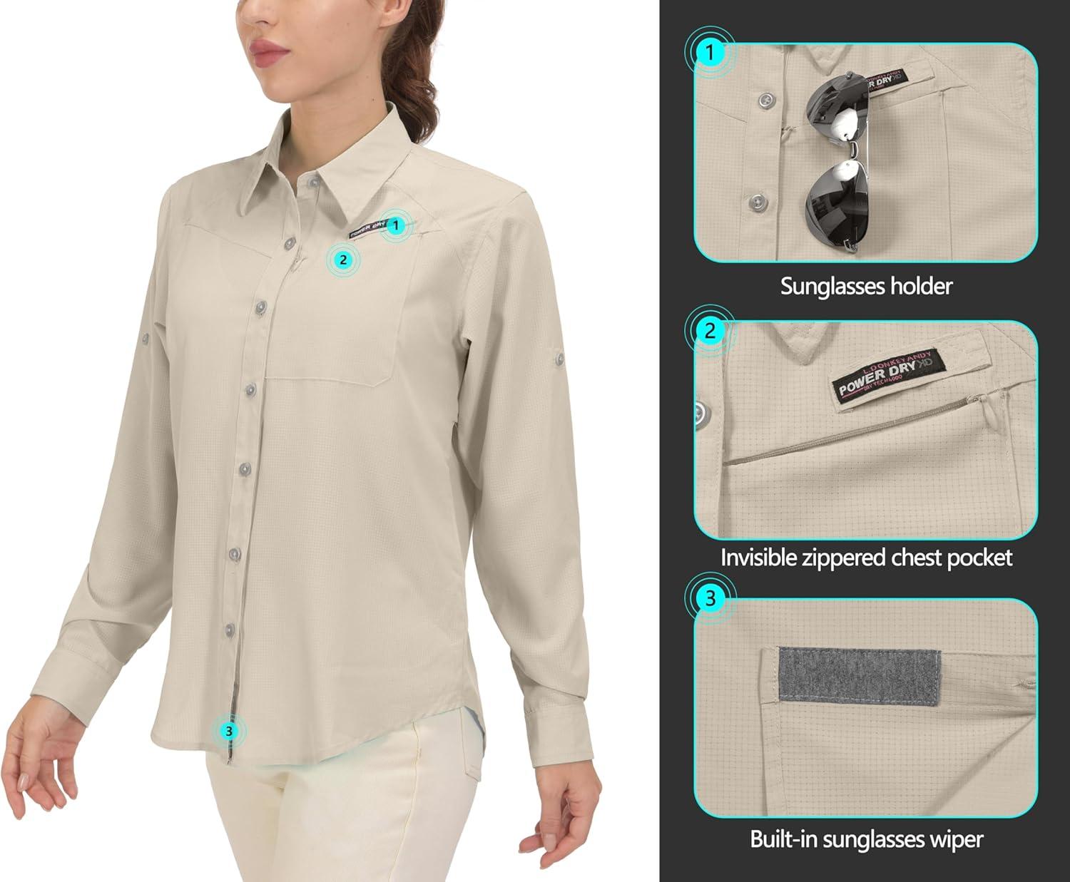 imageLittle Donkey Andy Womens UPF 50 UV Protection Shirt Breathable Long Sleeve Fishing Hiking Shirts Quick DryA Khaki