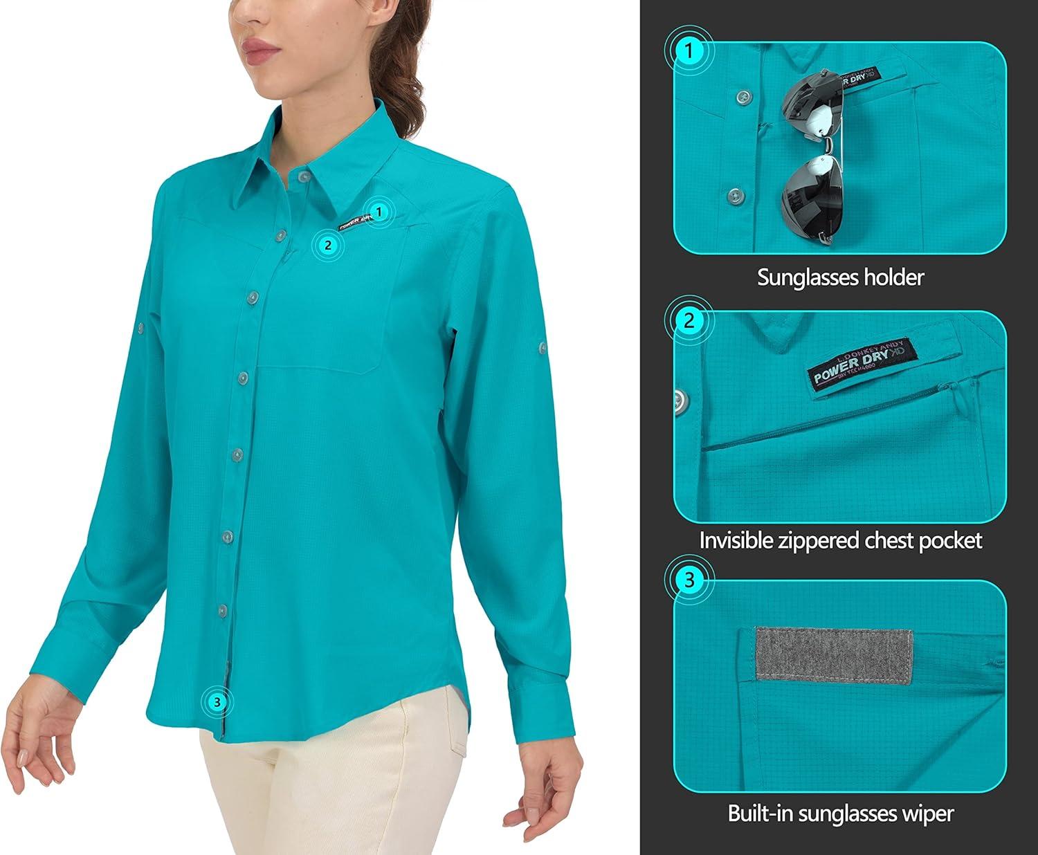 imageLittle Donkey Andy Womens UPF 50 UV Protection Shirt Breathable Long Sleeve Fishing Hiking Shirts Quick DryBluebird