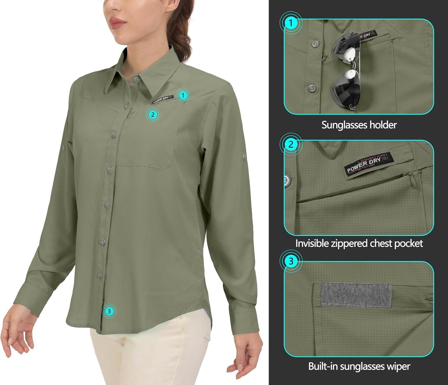 imageLittle Donkey Andy Womens UPF 50 UV Protection Shirt Breathable Long Sleeve Fishing Hiking Shirts Quick DryLoden Green