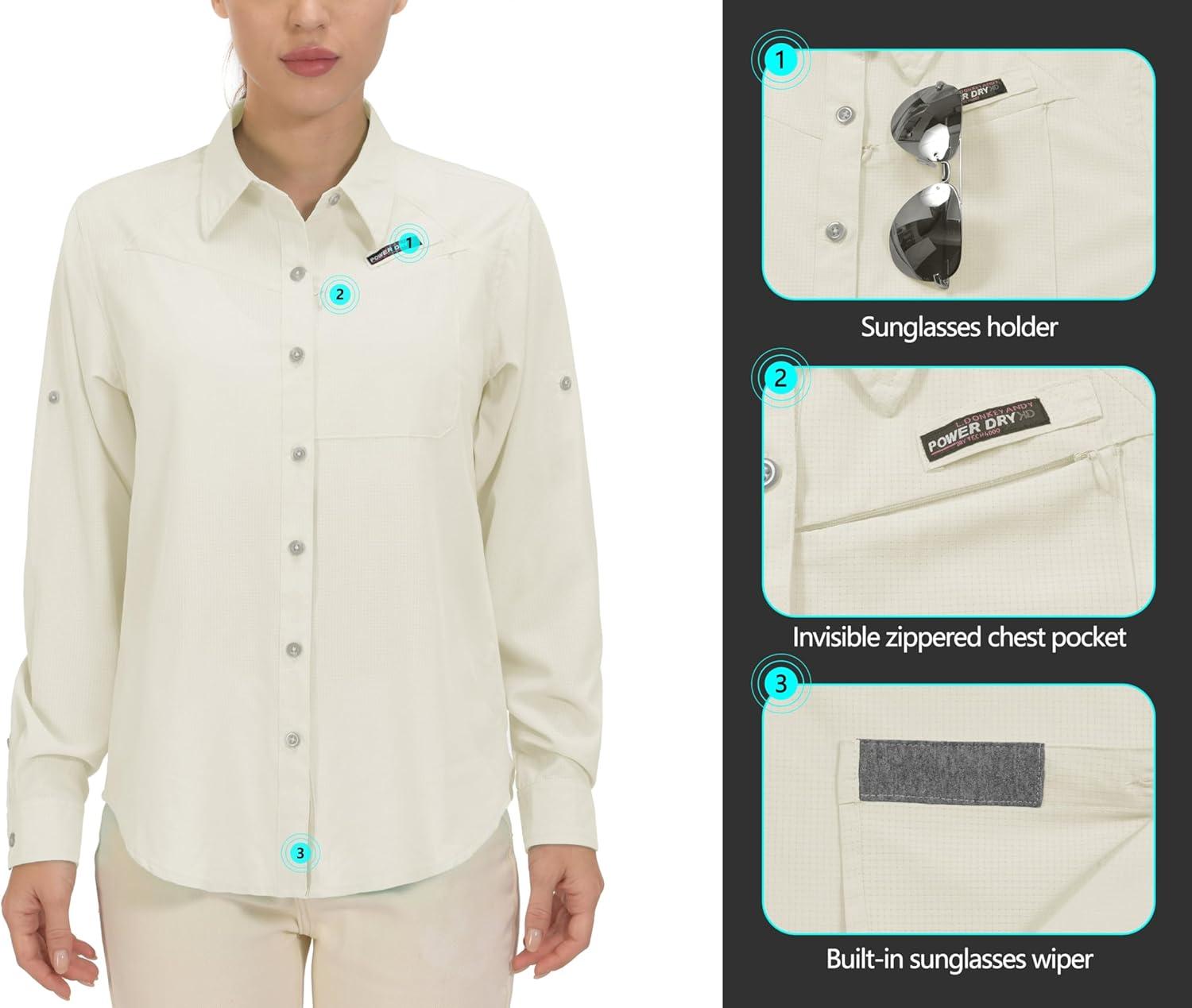 imageLittle Donkey Andy Womens UPF 50 UV Protection Shirt Breathable Long Sleeve Fishing Hiking Shirts Quick DryMarshmallow