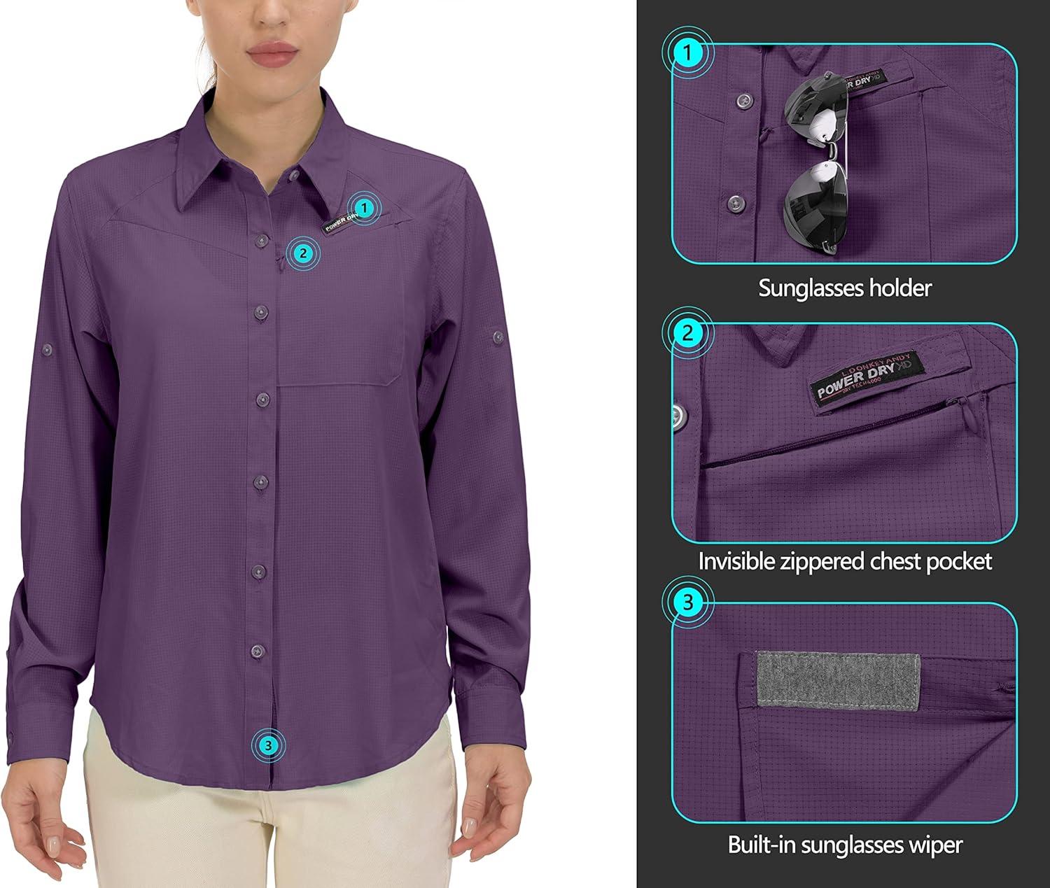 imageLittle Donkey Andy Womens UPF 50 UV Protection Shirt Breathable Long Sleeve Fishing Hiking Shirts Quick DryPurple