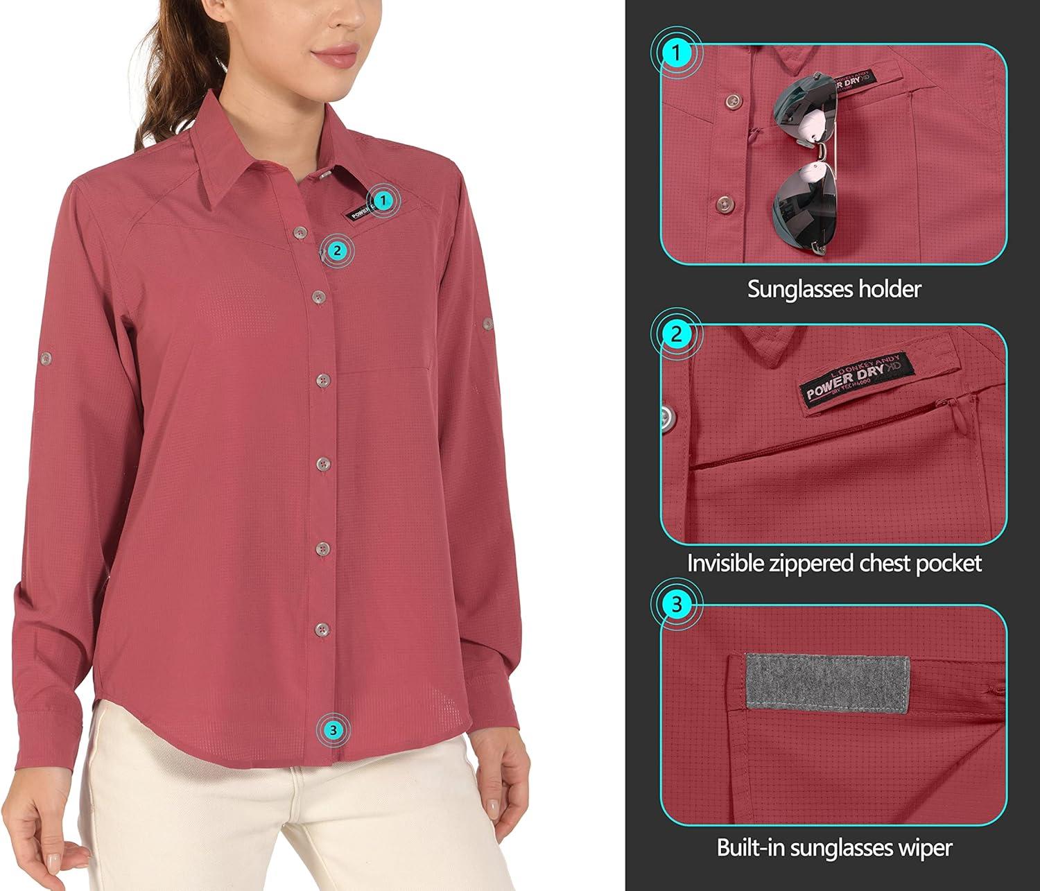imageLittle Donkey Andy Womens UPF 50 UV Protection Shirt Breathable Long Sleeve Fishing Hiking Shirts Quick DryRacing Red