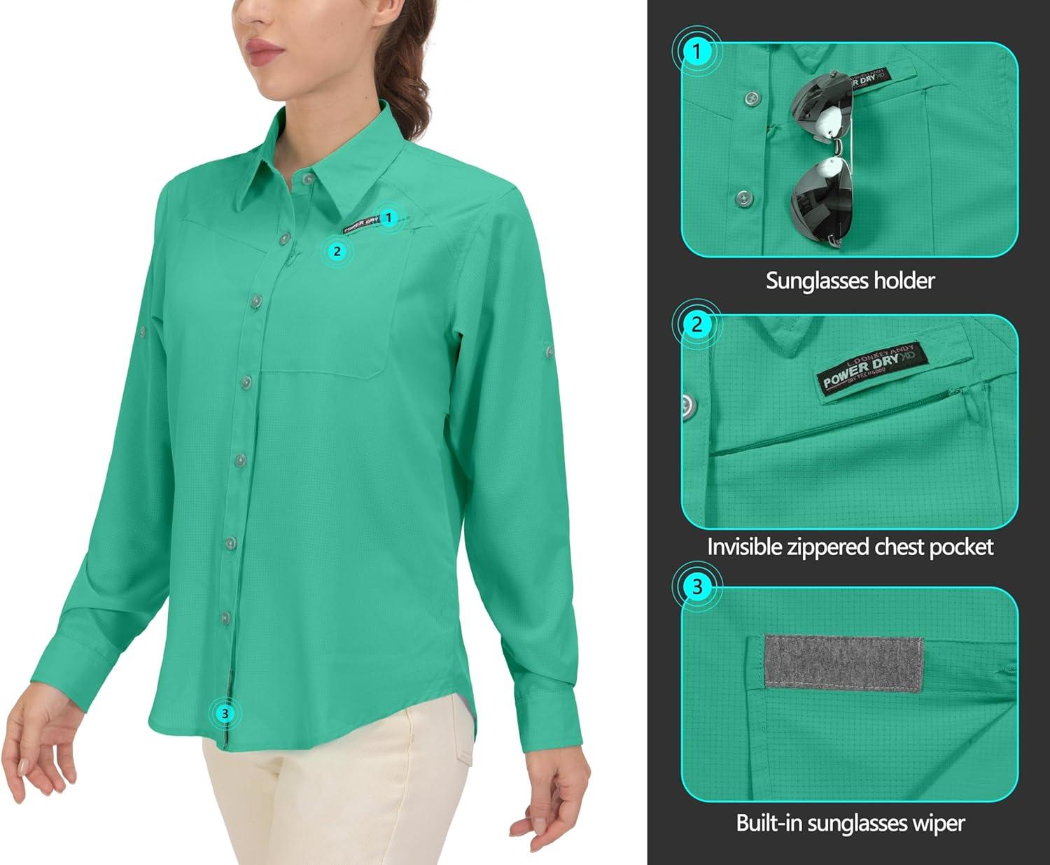imageLittle Donkey Andy Womens UPF 50 UV Protection Shirt Breathable Long Sleeve Fishing Hiking Shirts Quick DryVivid Green