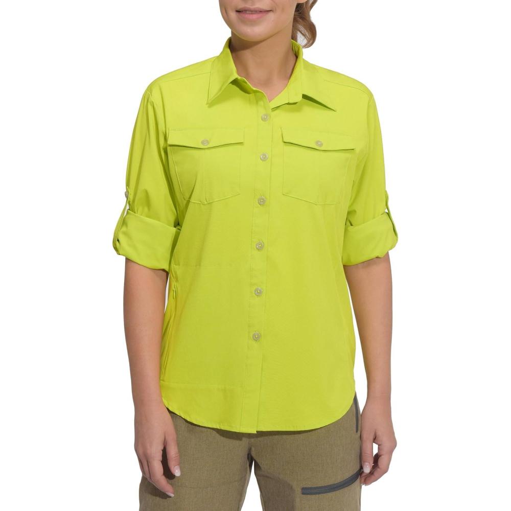imageLittle Donkey Andy Womens Stretch Quick Dry UPF50 Long Sleeve Shirt for Hiking Travel CampingUpgraded Lime Punch