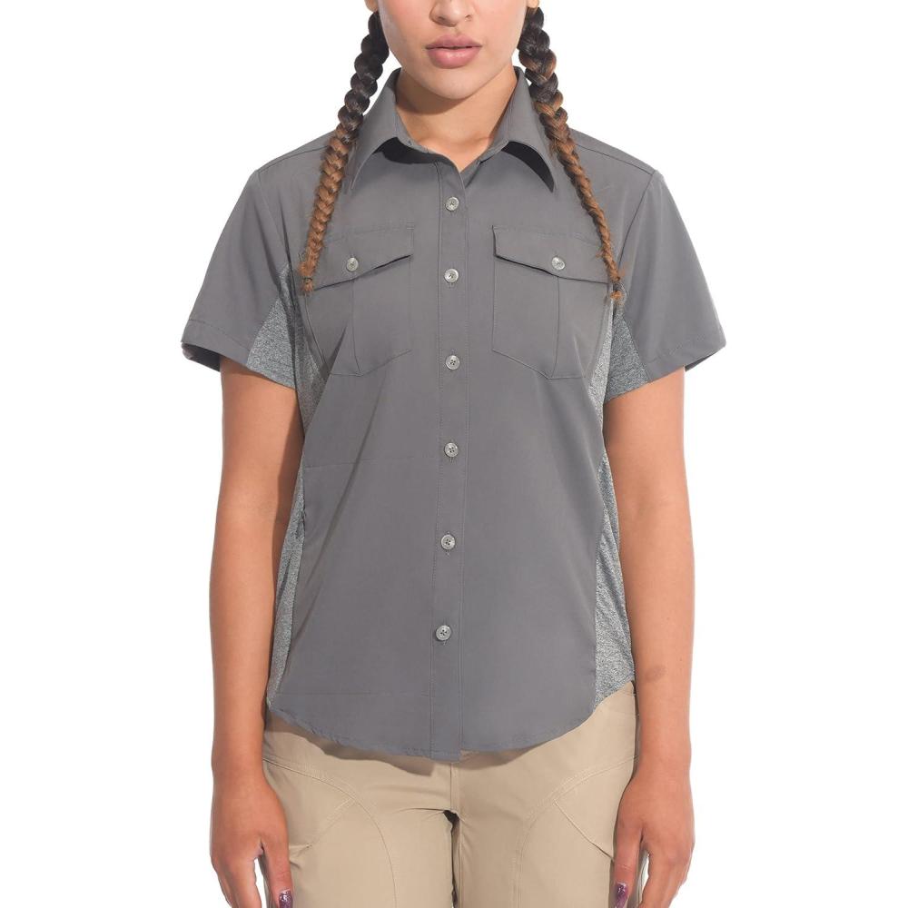 imageLittle Donkey Andy Womens Stretch Quick Dry UPF50 Short Sleeve Shirt for Hiking Travel CampingSteel Grey