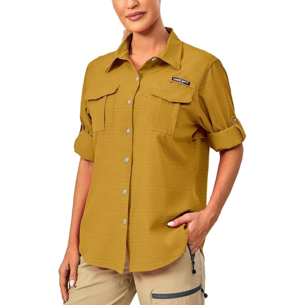 imageLittle Donkey Andy Womens UPF 50 UV Protection Shirt Long Sleeve Fishing Shirt Breathable and Fast DryYolk Yellow
