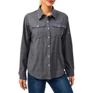 Little Donkey Andy Women’s Stretch Quick Dry UPF50+ Long Sleeve Shirt for Hiking, Travel, Camping(Gray Plaid)