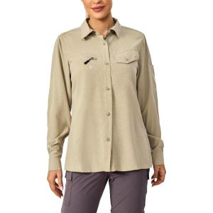 Little Donkey Andy Womens UPF 50+ UV Protection Breathable Long Sleeve Hiking Shirt Fishing Travel Shits Air-Holes Tech(Light Khaki)