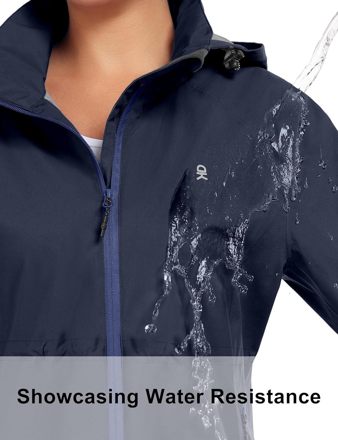 imageLittle Donkey Andy Womens Waterproof Hooded Rain Jacket Mid Length Outdoor Coat with Zipper PocketsDeep Navy