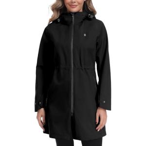 Little Donkey Andy Women’s Waterproof Hooded Rain Jacket Mid Length Outdoor Coat with Zipper Pockets(Classic Black)