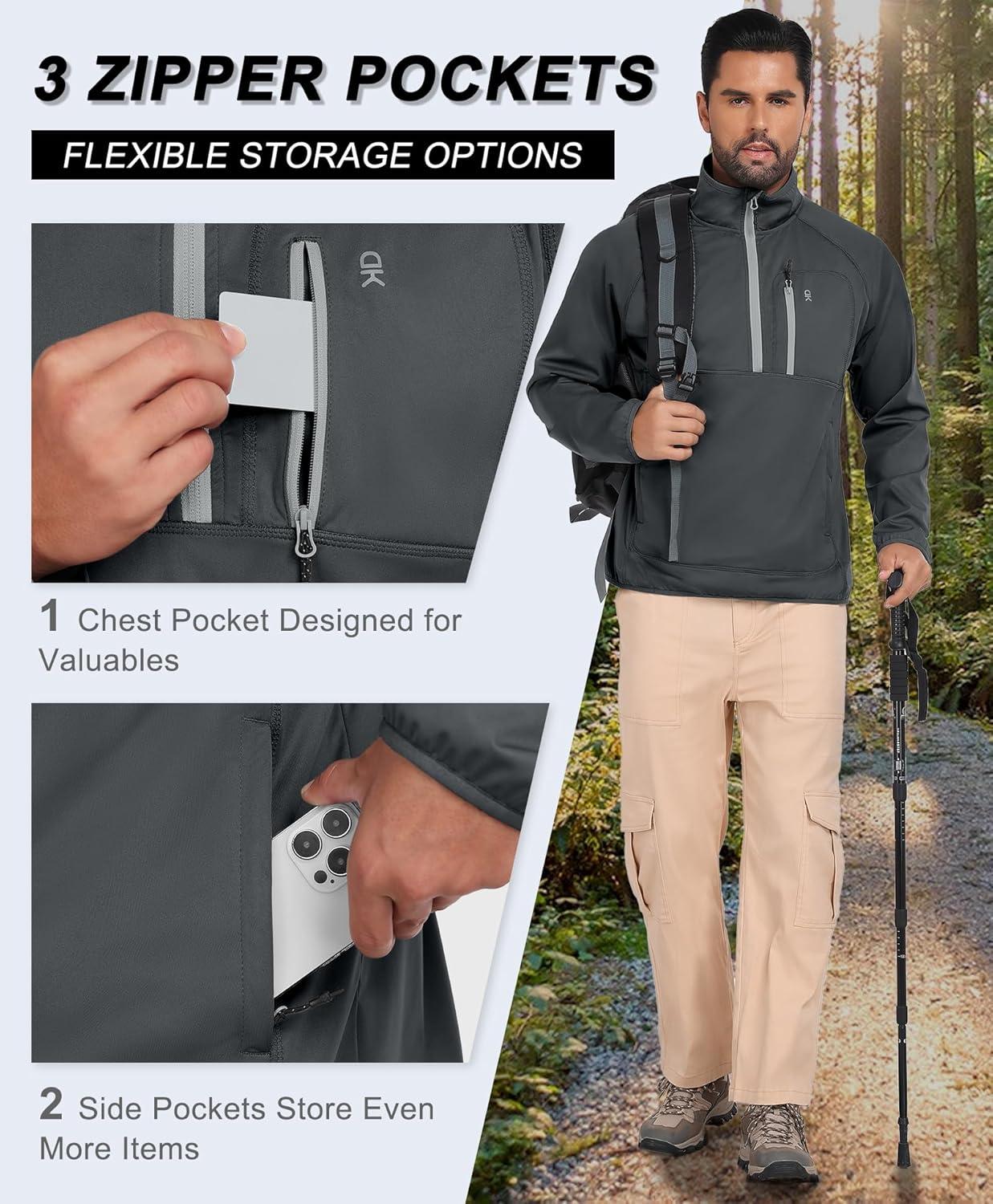 imageLittle Donkey Andy Mens Golf Pullover 14 Zip Sweatshirts Waterproof Windbreak Quarter Zip Golf Jacket with 3 PocketsGrey