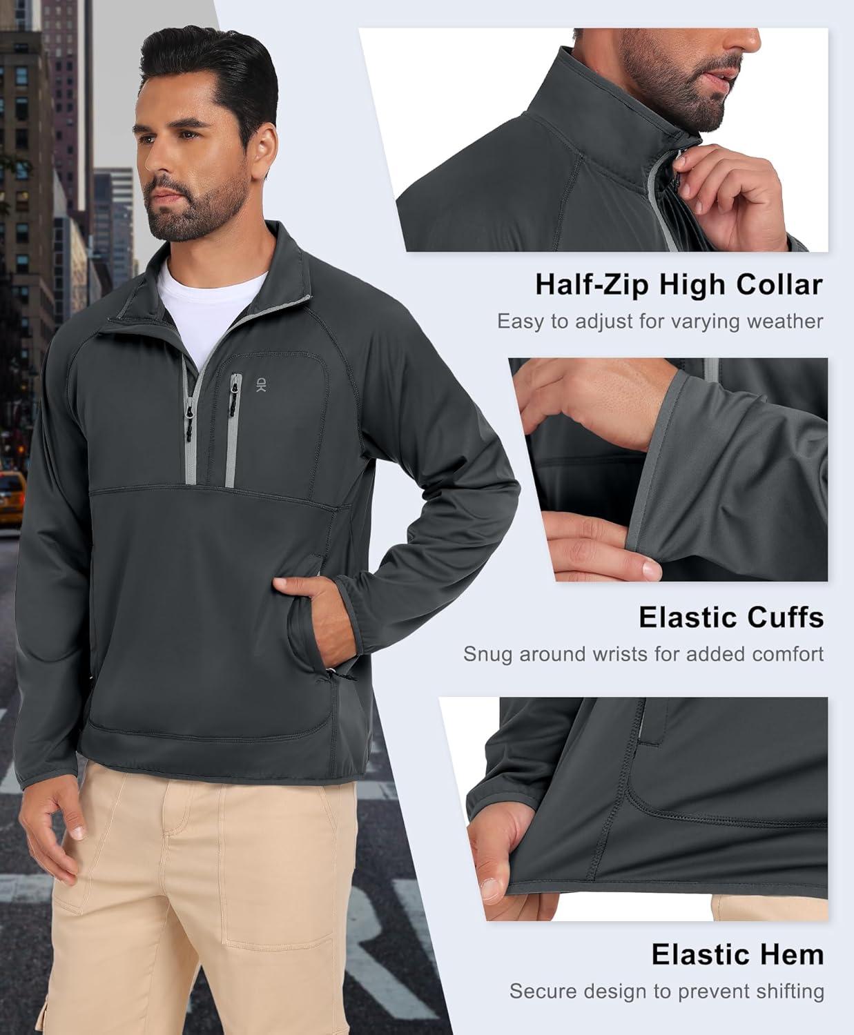 imageLittle Donkey Andy Mens Golf Pullover 14 Zip Sweatshirts Waterproof Windbreak Quarter Zip Golf Jacket with 3 PocketsGrey