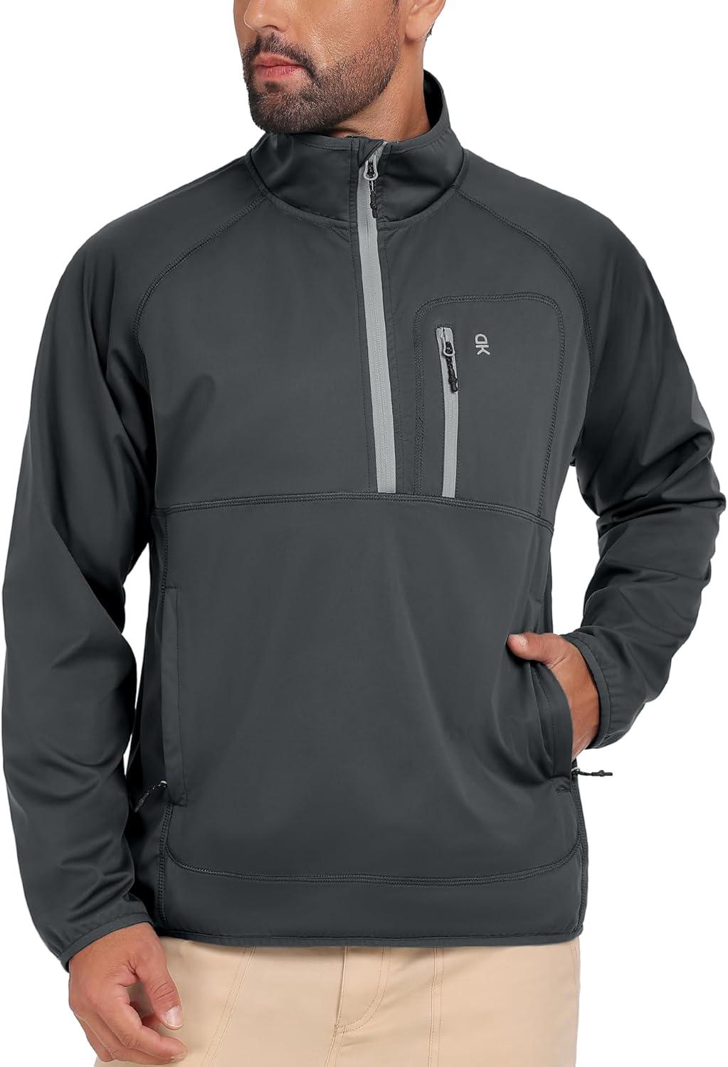 imageLittle Donkey Andy Mens Golf Pullover 14 Zip Sweatshirts Waterproof Windbreak Quarter Zip Golf Jacket with 3 PocketsGrey