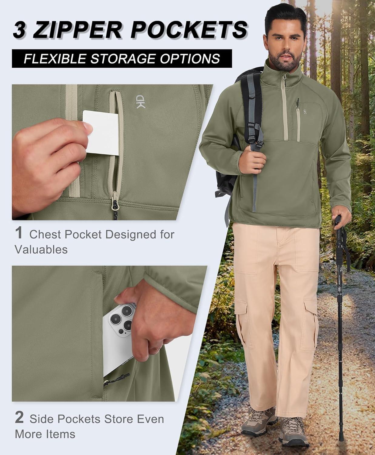 imageLittle Donkey Andy Mens Golf Pullover 14 Zip Sweatshirts Waterproof Windbreak Quarter Zip Golf Jacket with 3 PocketsSage Green