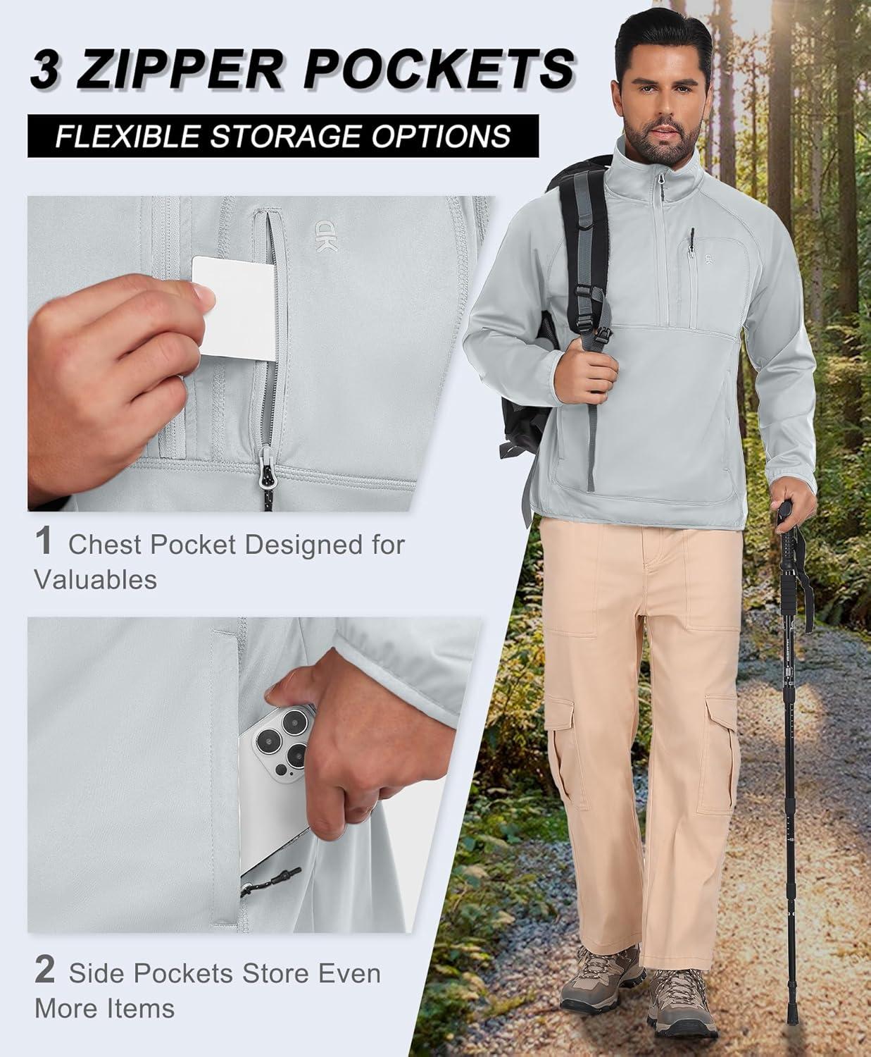 imageLittle Donkey Andy Mens Golf Pullover 14 Zip Sweatshirts Waterproof Windbreak Quarter Zip Golf Jacket with 3 PocketsWhite