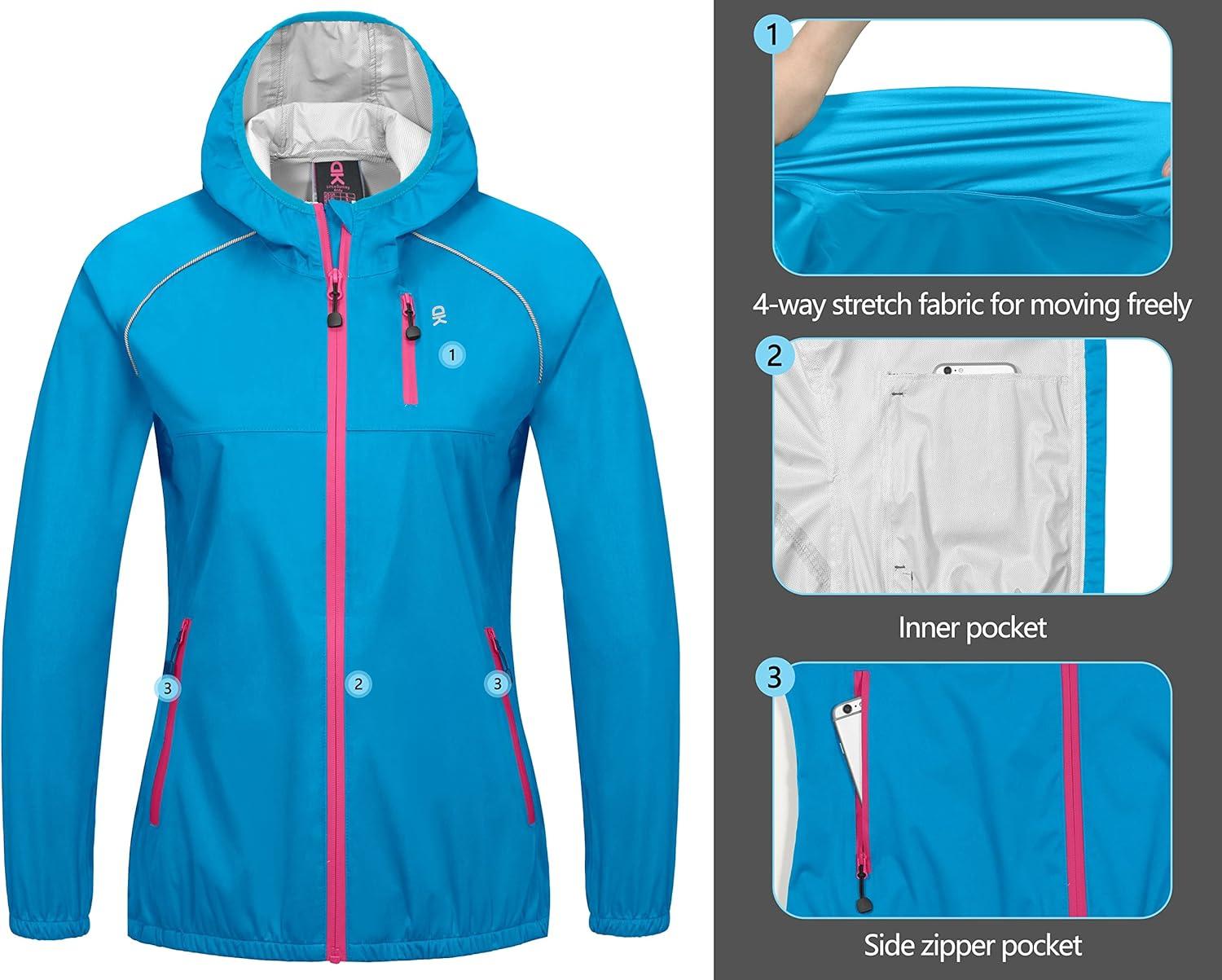 imageLittle Donkey Andy Womens Lightweight Rain Cycling Stretch Jacket with Hood Windproof and Waterproof Ultralight PackableUpgrade Hooddiva Blue
