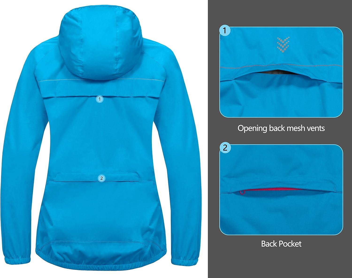 imageLittle Donkey Andy Womens Lightweight Rain Cycling Stretch Jacket with Hood Windproof and Waterproof Ultralight PackableUpgrade Hooddiva Blue