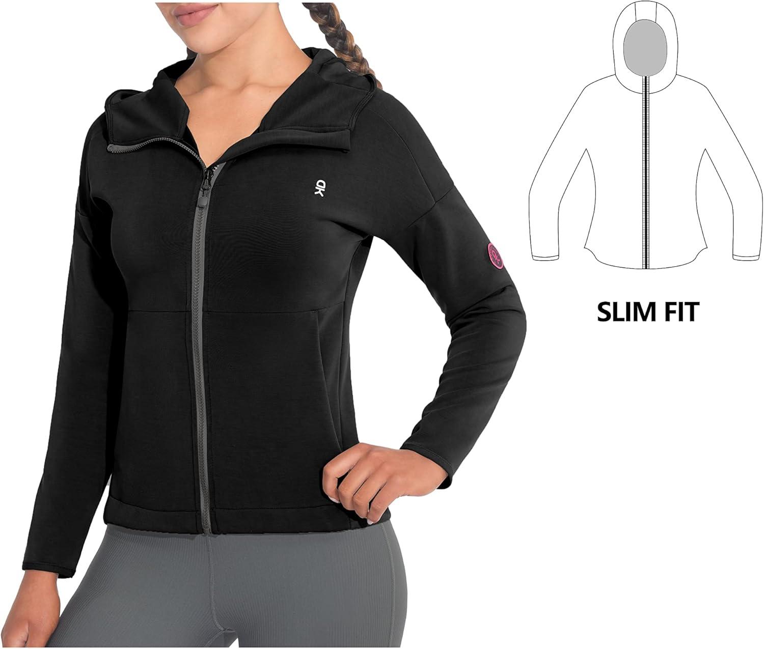 imageLittle Donkey Andy Womens Lightweight Stretch Running Jacket Full Zip Athletic Hooded Jackets MoistureWickingBlack