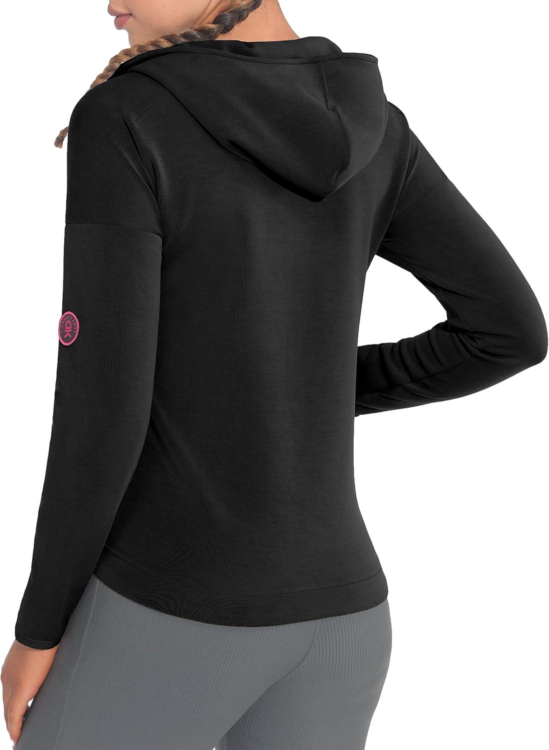 imageLittle Donkey Andy Womens Lightweight Stretch Running Jacket Full Zip Athletic Hooded Jackets MoistureWickingBlack