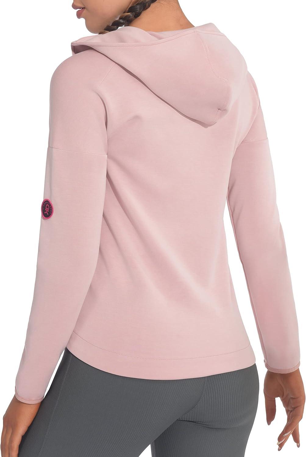 imageLittle Donkey Andy Womens Lightweight Stretch Running Jacket Full Zip Athletic Hooded Jackets MoistureWickingMisty Rose