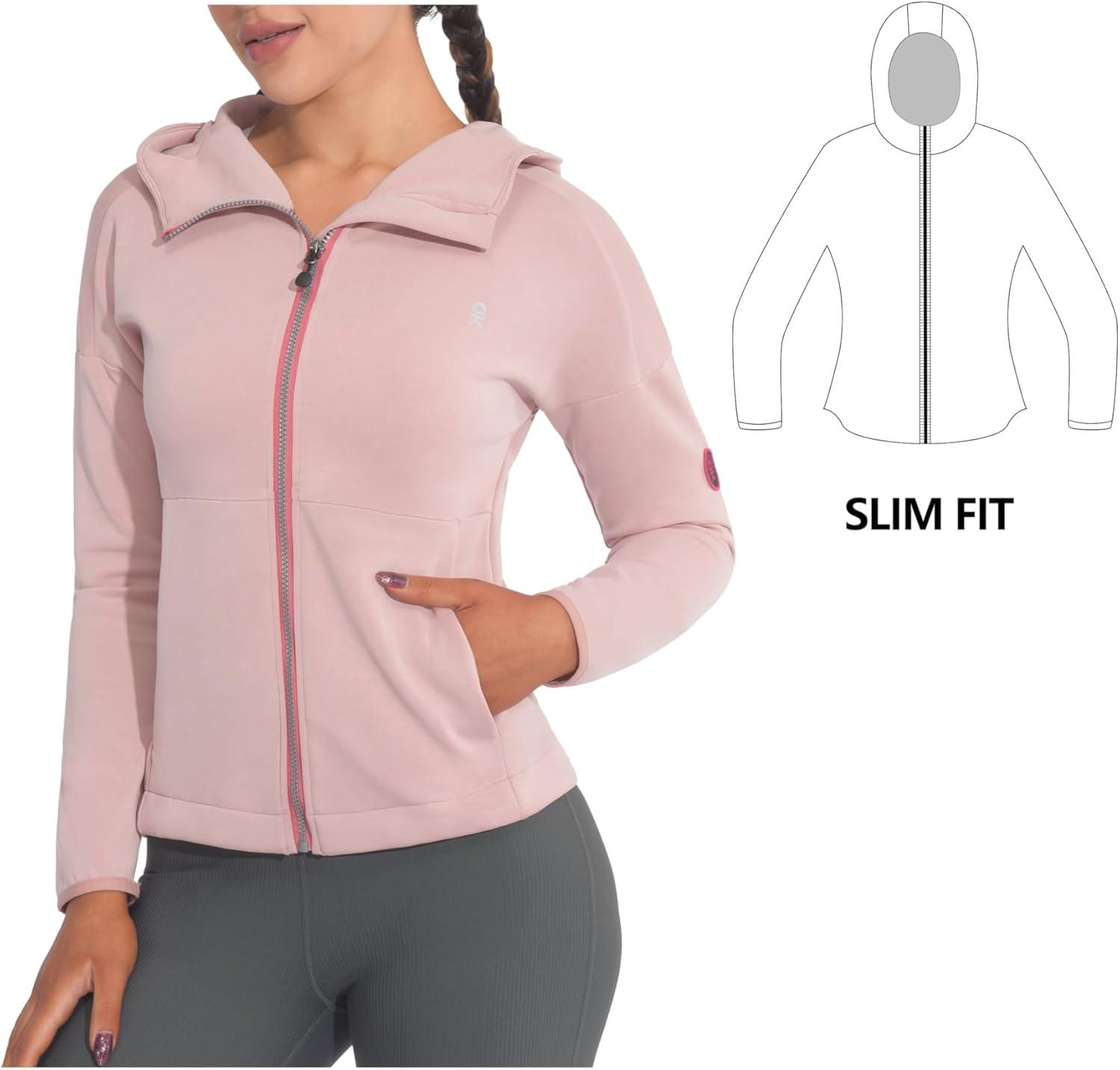 imageLittle Donkey Andy Womens Lightweight Stretch Running Jacket Full Zip Athletic Hooded Jackets MoistureWickingMisty Rose