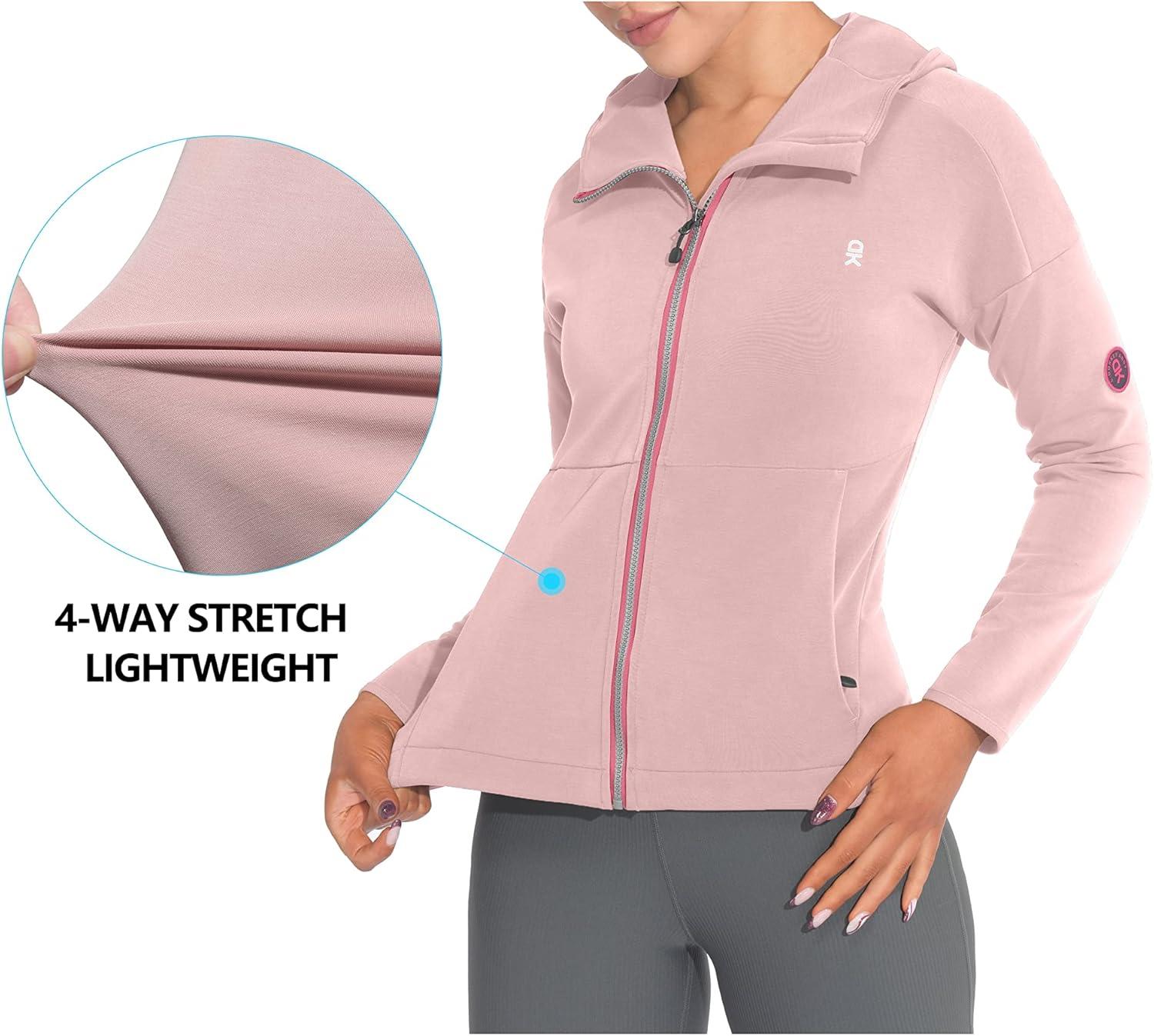 imageLittle Donkey Andy Womens Lightweight Stretch Running Jacket Full Zip Athletic Hooded Jackets MoistureWickingMisty Rose