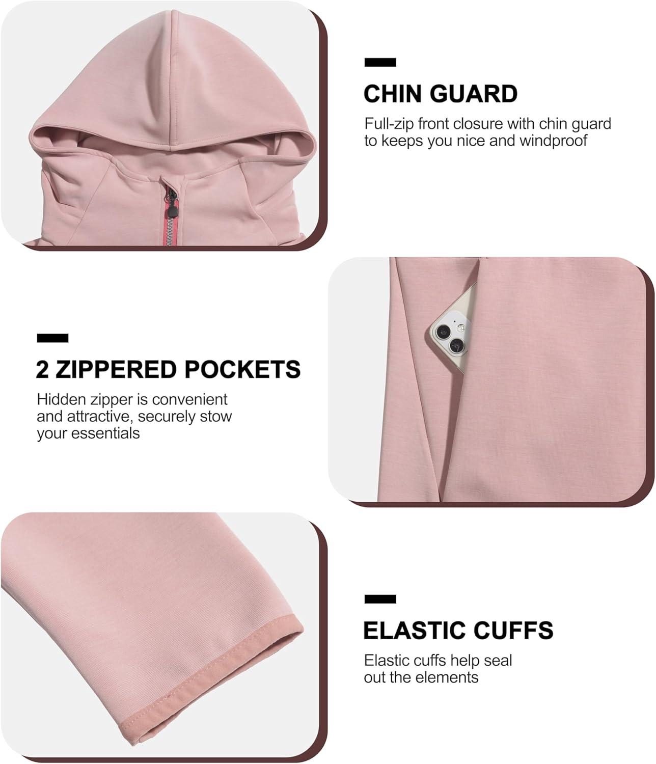imageLittle Donkey Andy Womens Lightweight Stretch Running Jacket Full Zip Athletic Hooded Jackets MoistureWickingMisty Rose