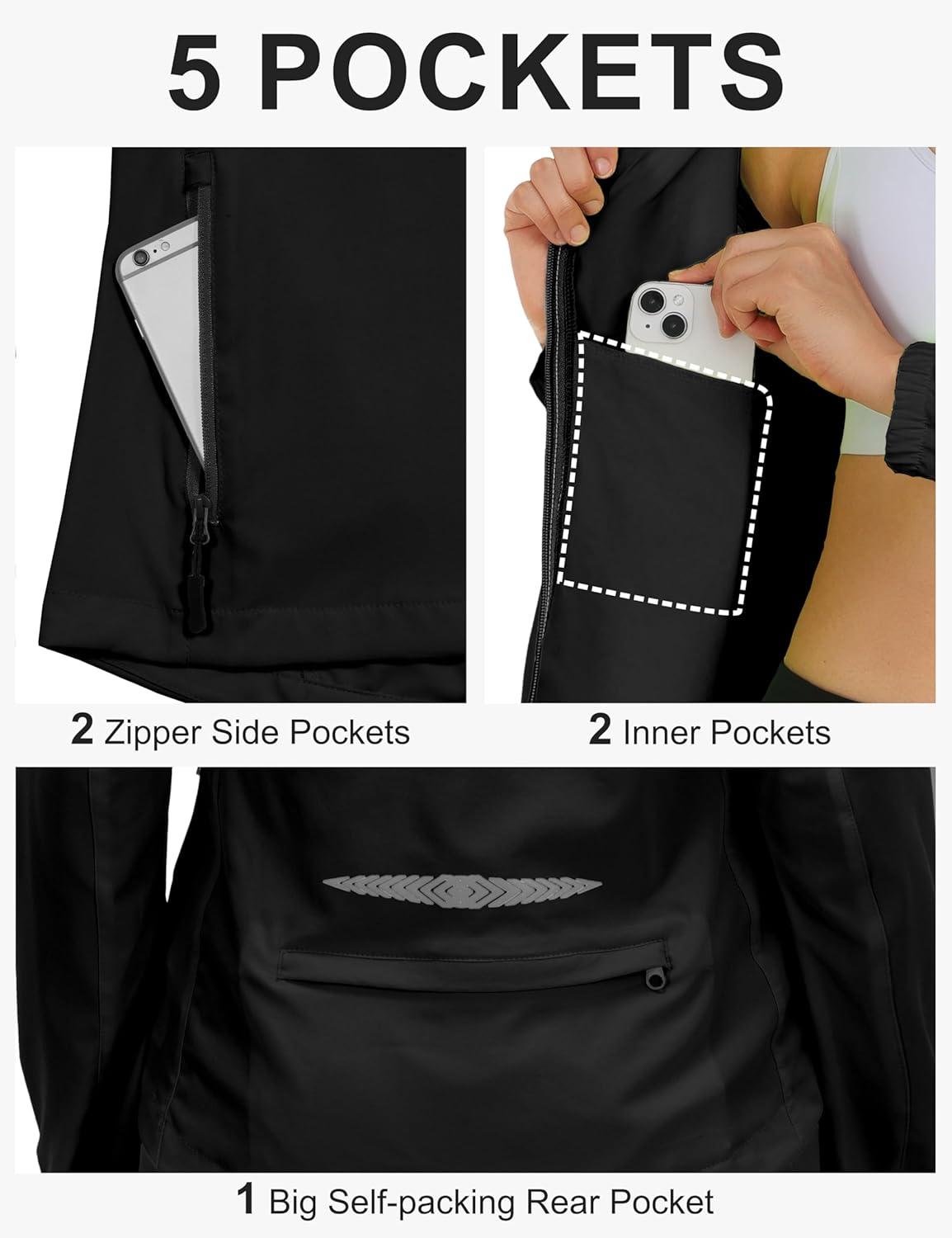 imageLittle Donkey Andy Womens Lightweight Waterproof Cycling Jacket with Removable Sleeves amp Hood for Biking Running GolfBlack
