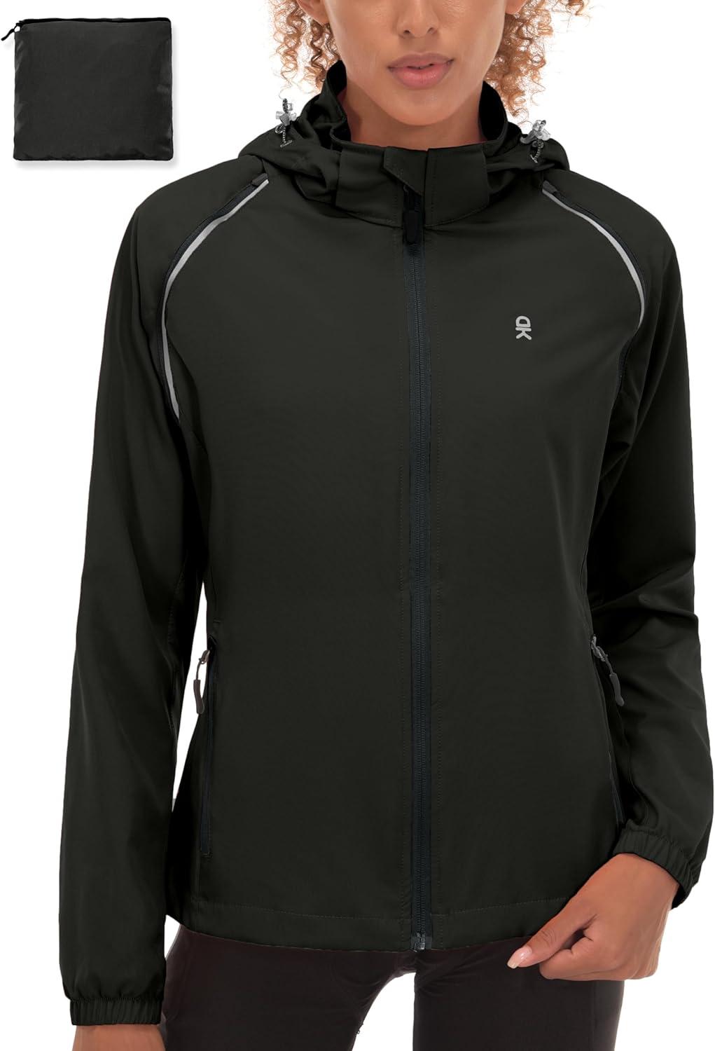imageLittle Donkey Andy Womens Lightweight Waterproof Cycling Jacket with Removable Sleeves amp Hood for Biking Running GolfBlack