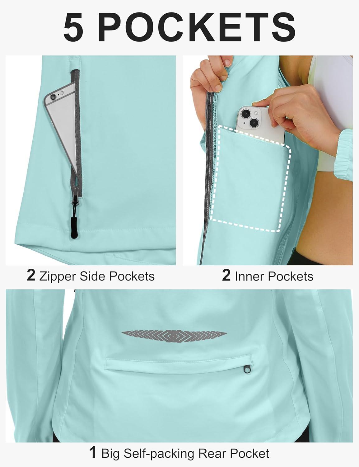 imageLittle Donkey Andy Womens Lightweight Waterproof Cycling Jacket with Removable Sleeves amp Hood for Biking Running GolfBlue Glow