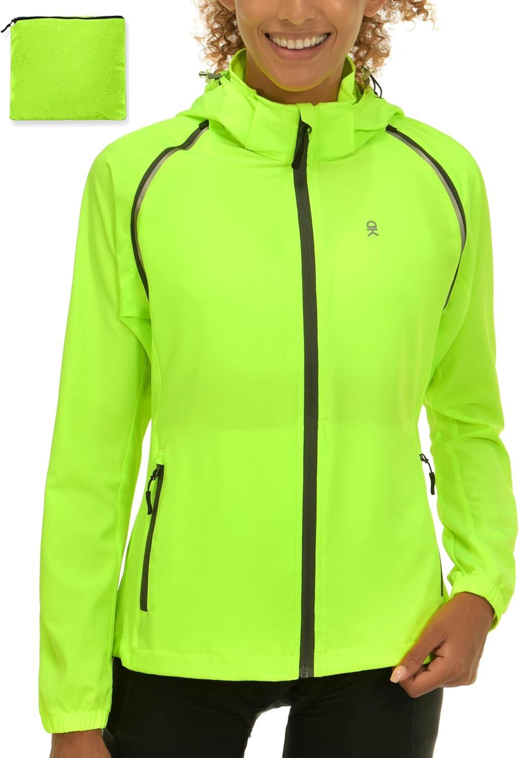 imageLittle Donkey Andy Womens Lightweight Waterproof Cycling Jacket with Removable Sleeves amp Hood for Biking Running GolfFluorescent Yellow