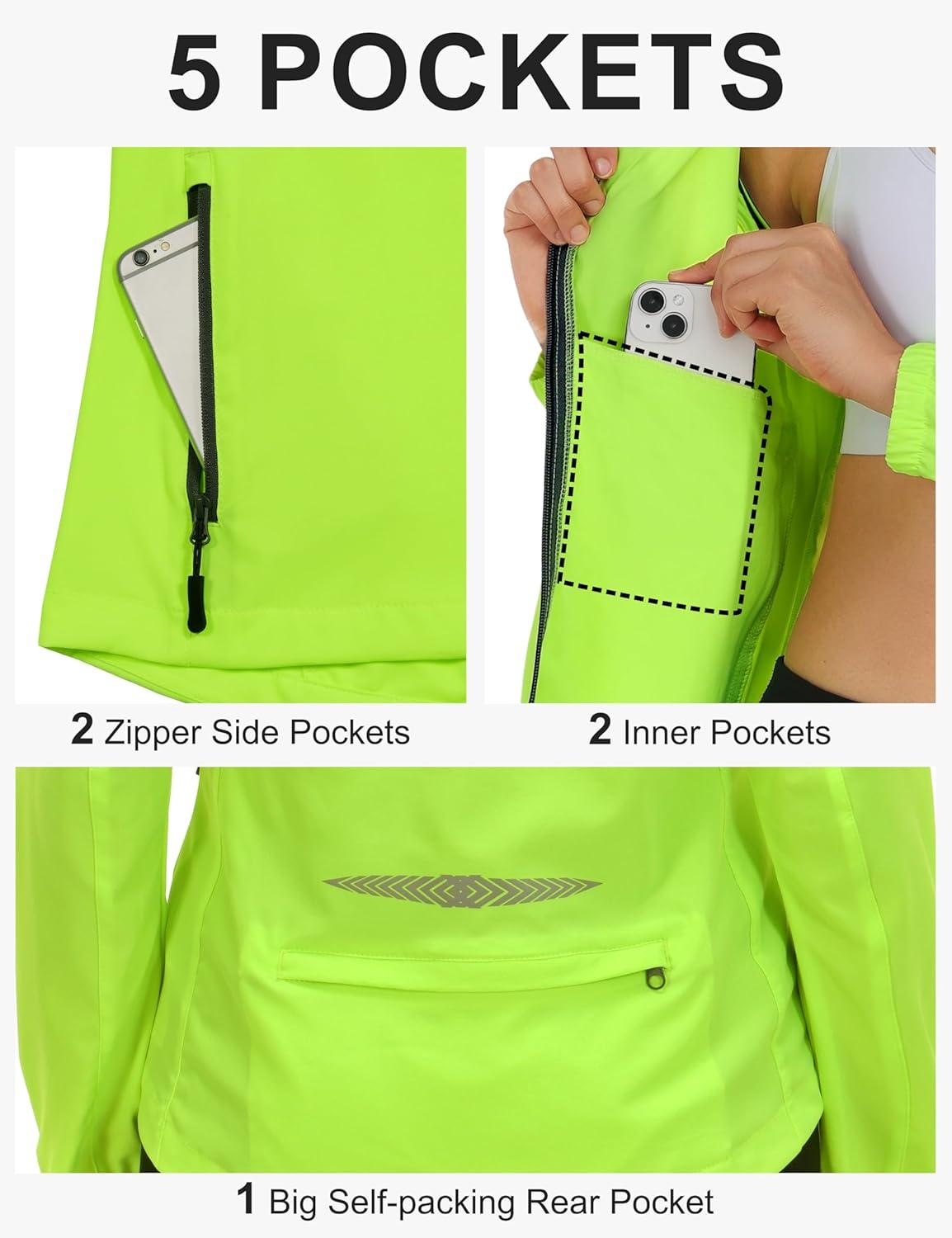 imageLittle Donkey Andy Womens Lightweight Waterproof Cycling Jacket with Removable Sleeves amp Hood for Biking Running GolfFluorescent Yellow