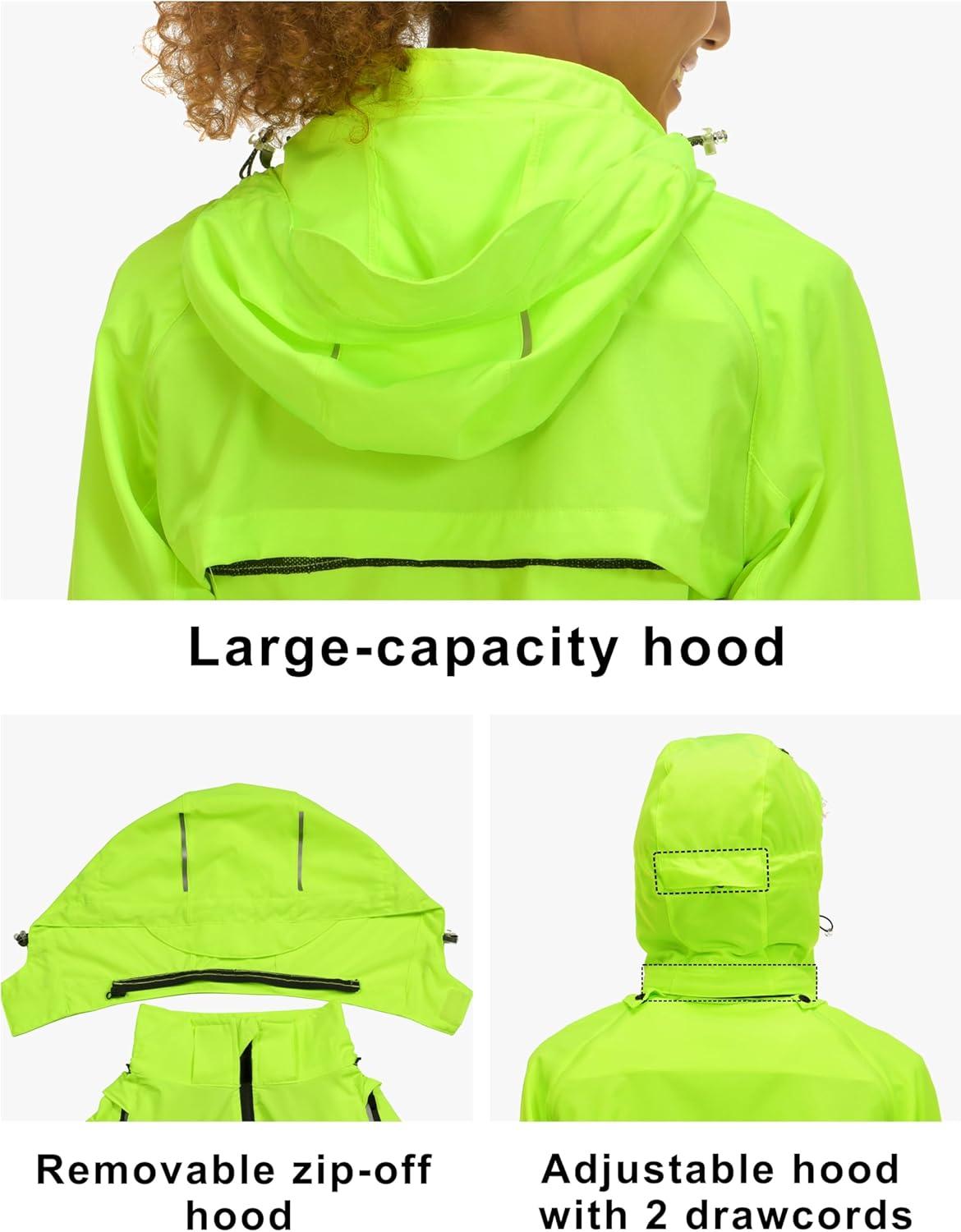 imageLittle Donkey Andy Womens Lightweight Waterproof Cycling Jacket with Removable Sleeves amp Hood for Biking Running GolfFluorescent Yellow